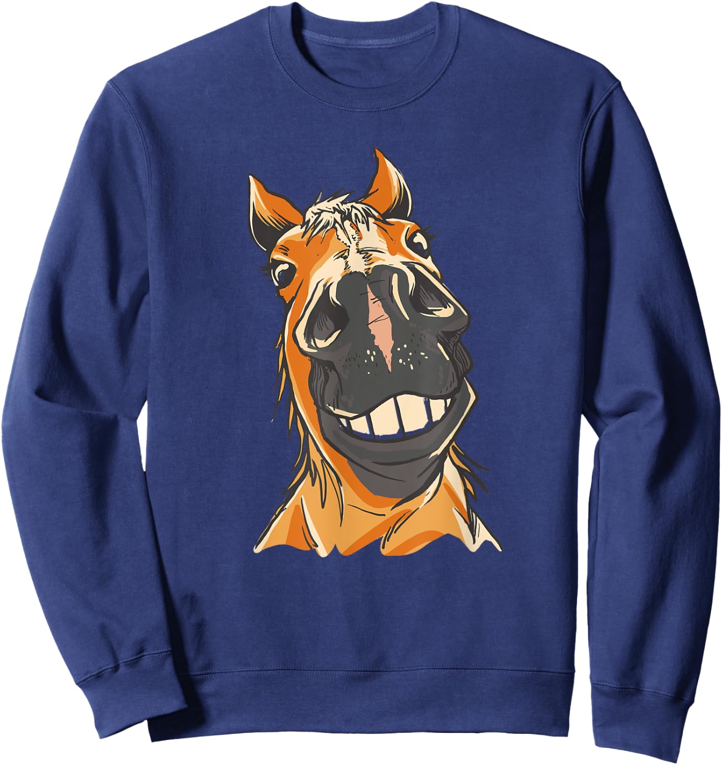 FUNNY HORSE Silly Horses Close Up Grin Teeth Meme Sweatshirt - Sweatshirt | Navy