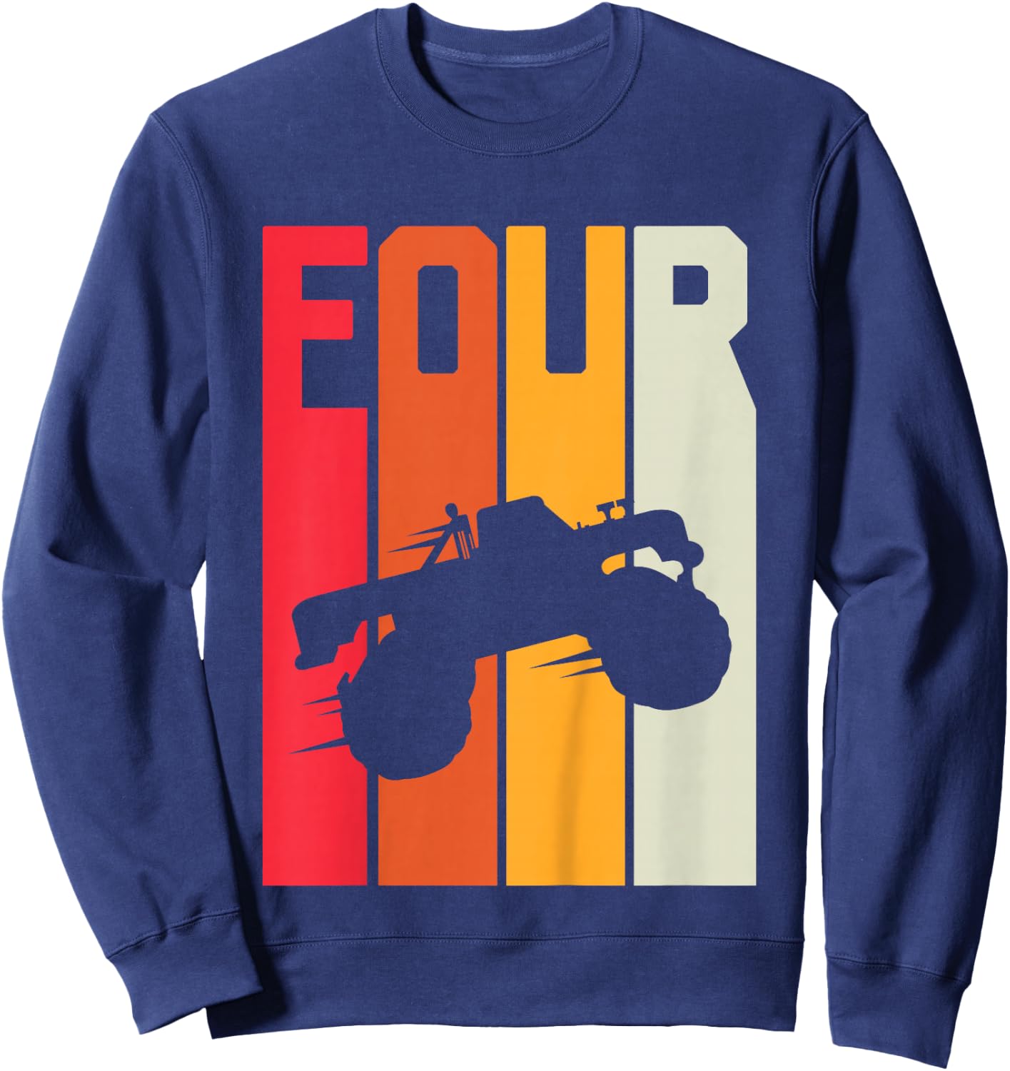 4th Birthday Retro Monster Truck 4 Years Boys Girl Kids Sweatshirt - Sweatshirt | Navy