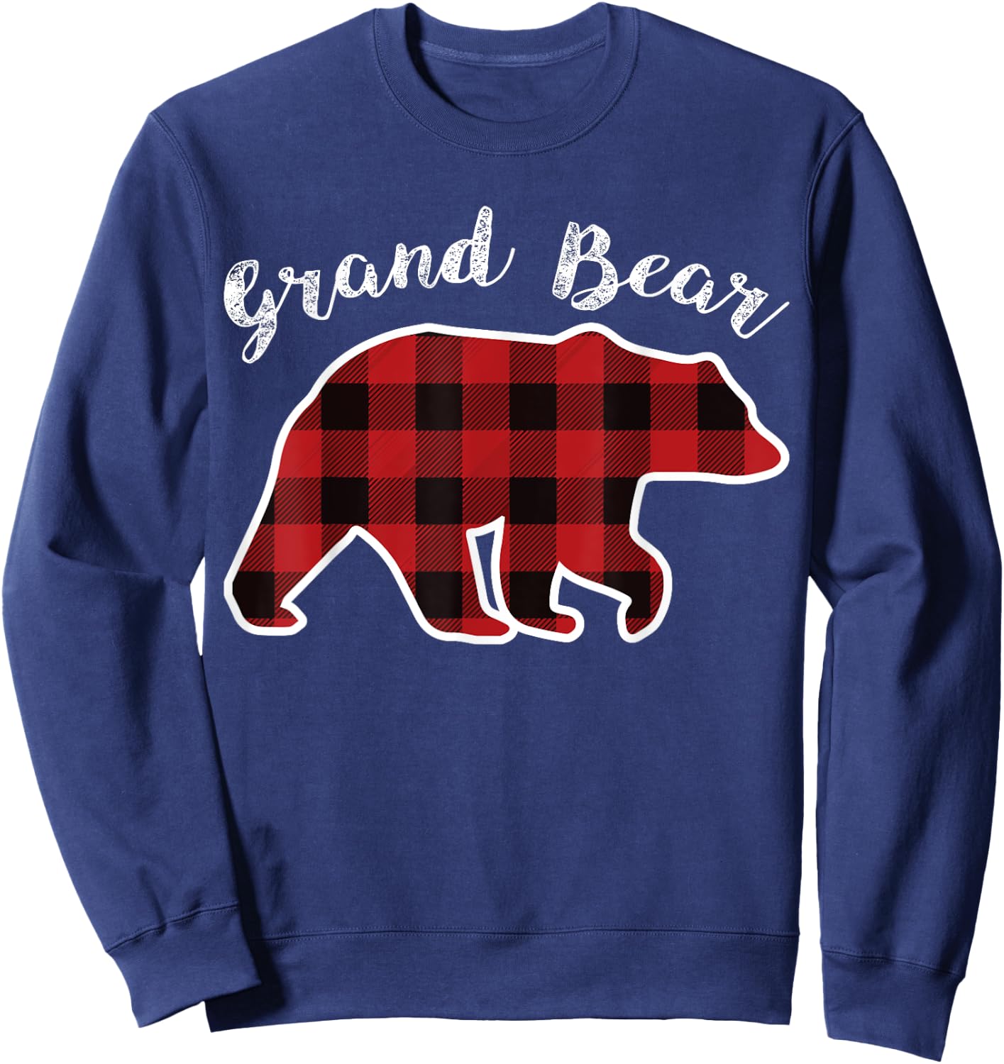 GRAND BEAR | Men Women Red Plaid Christmas PJ Family Pa Gift Sweatshirt - Sweatshirt | Navy