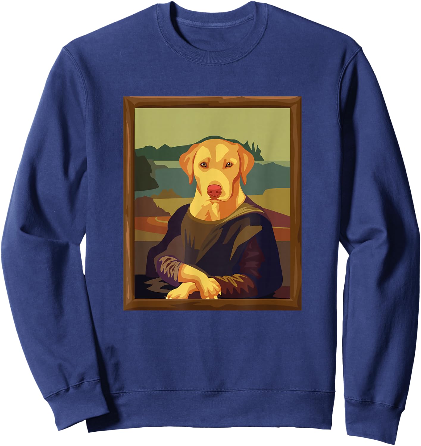 Funny Mona Lisa Yellow Lab Dog Art Parody Sweatshirt - Sweatshirt | Navy