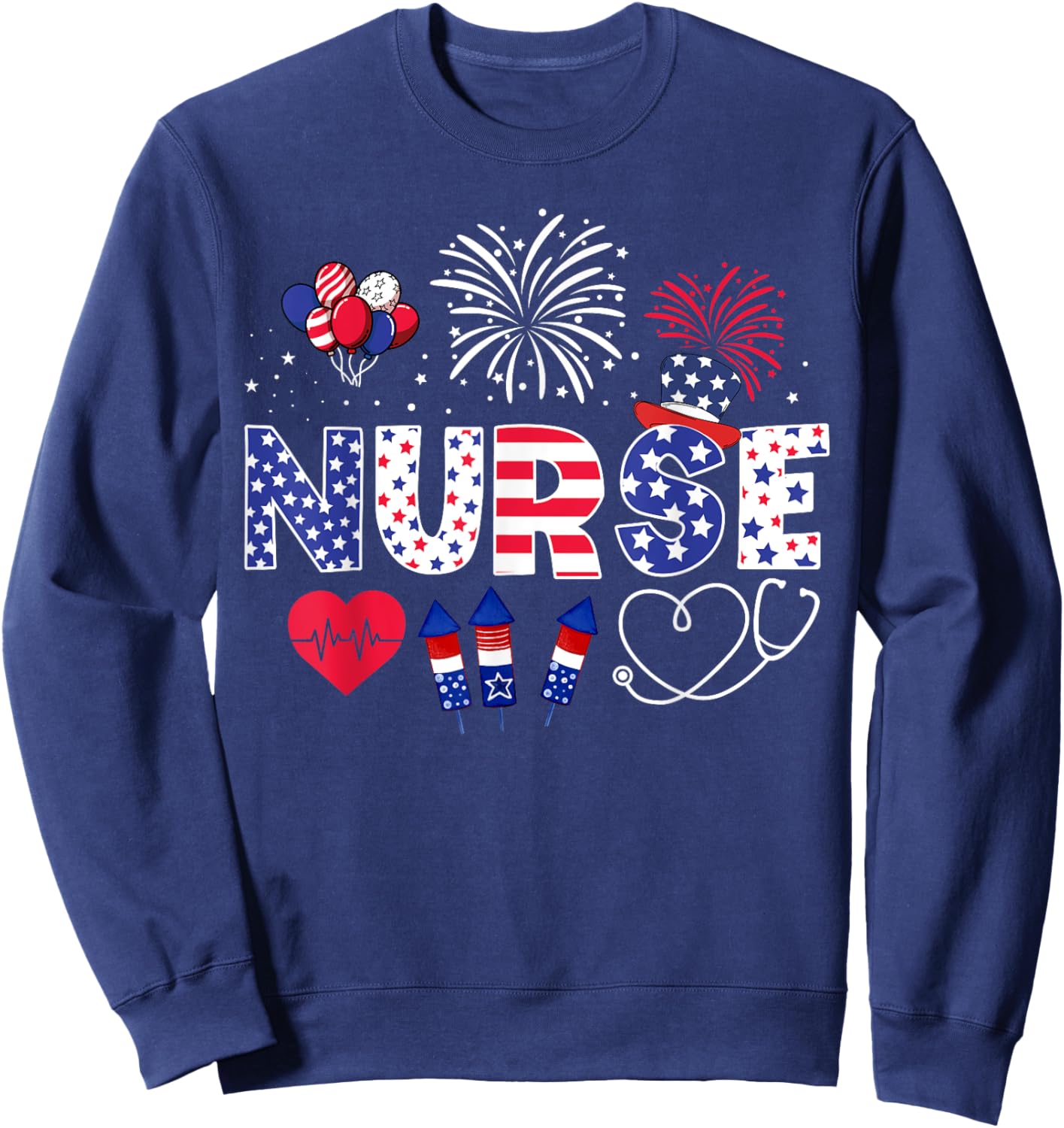 4th of July Nurse American Flag Fourth Of July Nurse Sweatshirt - Sweatshirt | Navy