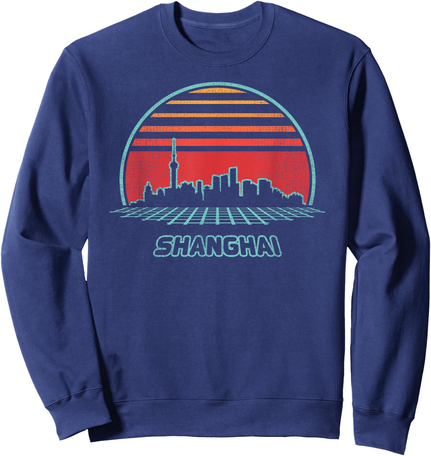 Shanghai City Skyline Retro 80s Style Souvenir Gift Sweatshirt - Sweatshirt | Navy