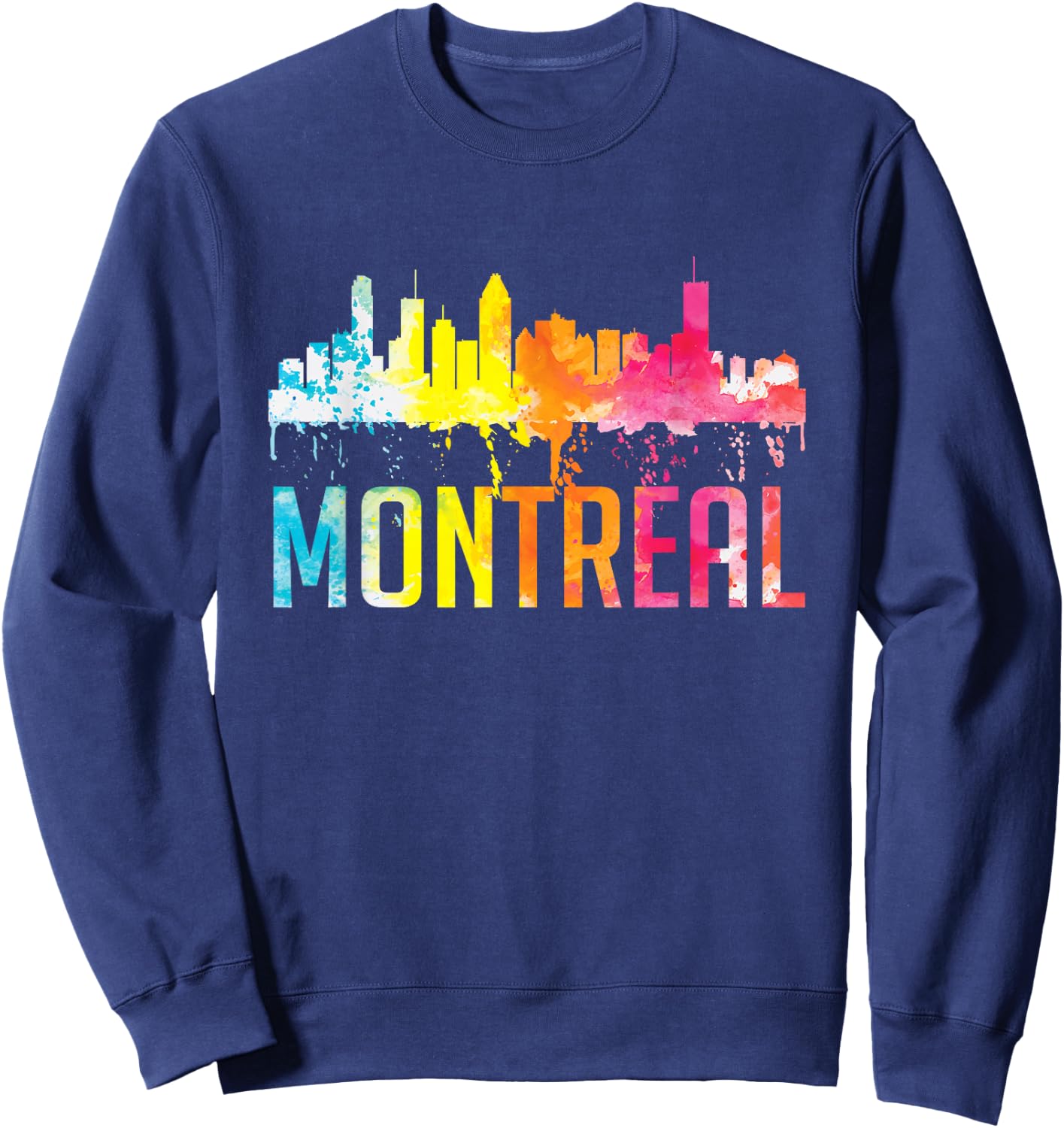 Montreal Canada Watercolor Skyline Home City Souvenir Art Sweatshirt - Sweatshirt | Navy