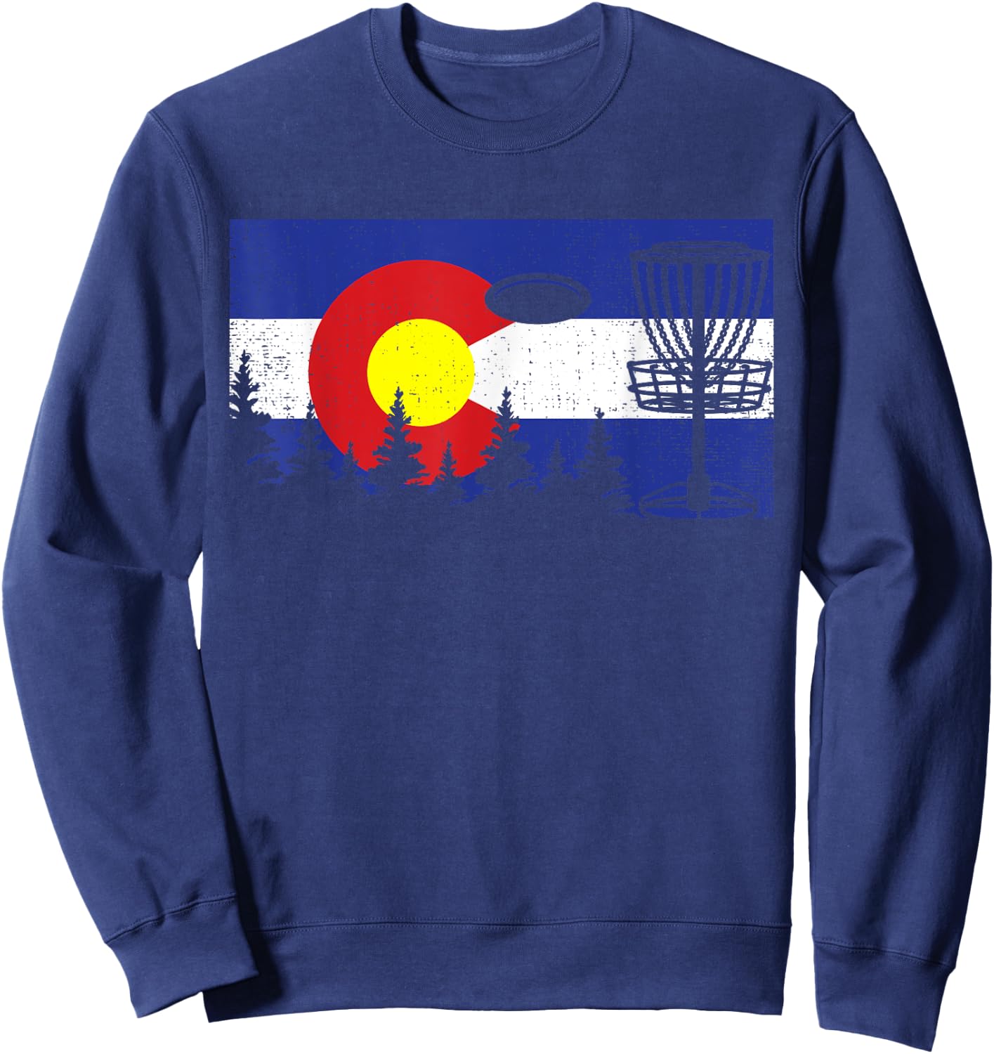 Colorado Flag Disc Golf Gift Disk Frisbees Golfer Golfing Sweatshirt - Sweatshirt | Navy