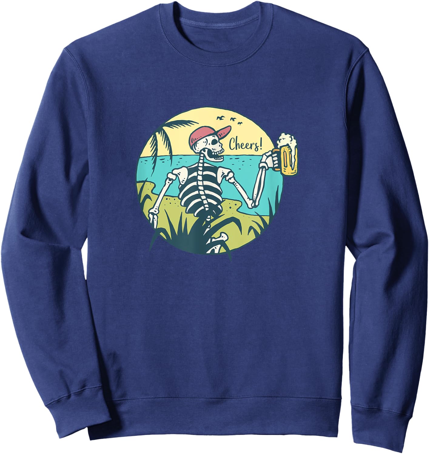 Skeleton On An Island Drinking Mug of Beer Sweatshirt - Sweatshirt | Navy