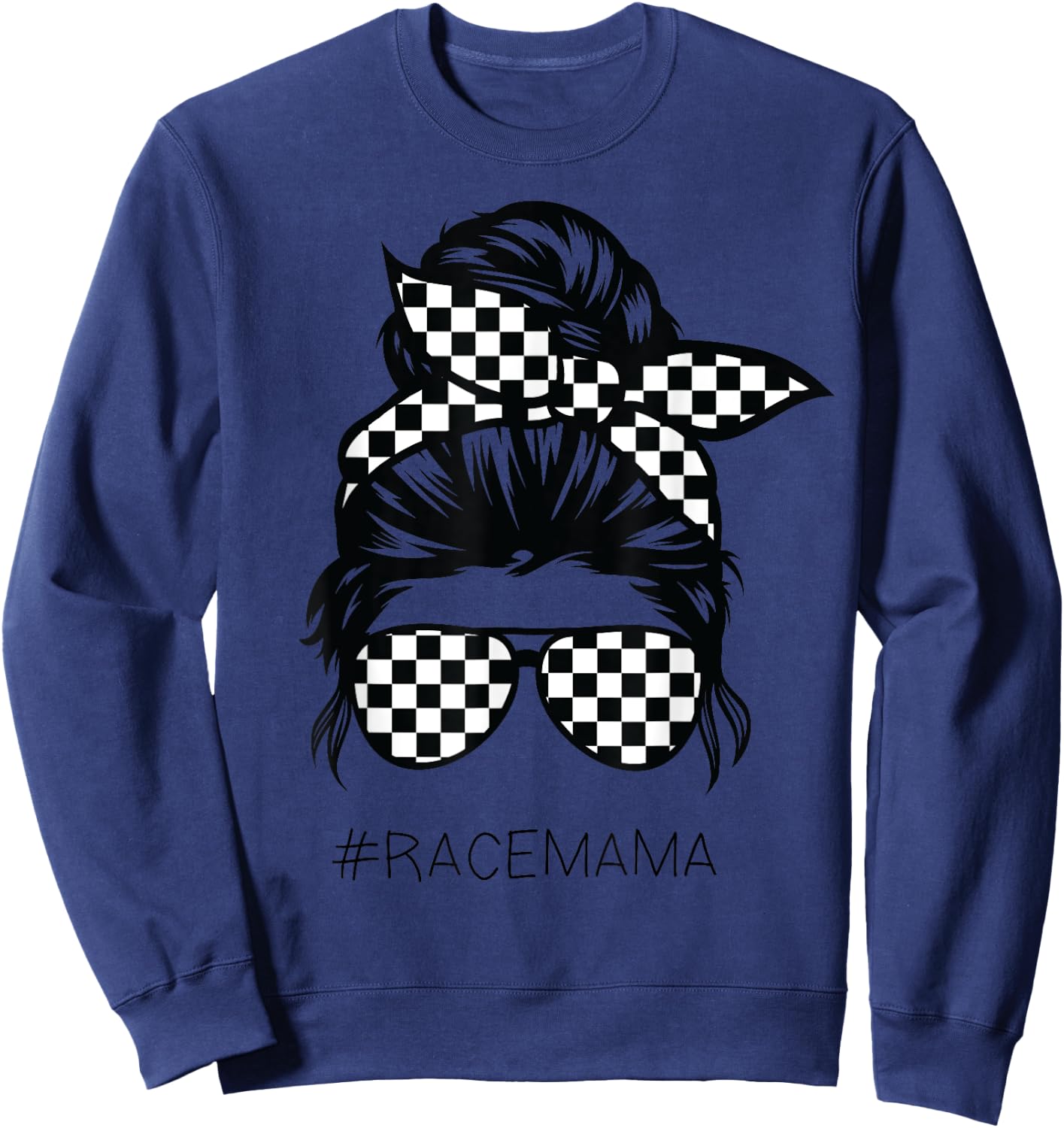 Racing mom Messy Bun Racer Race Mother's Day Sweatshirt - Sweatshirt | Navy