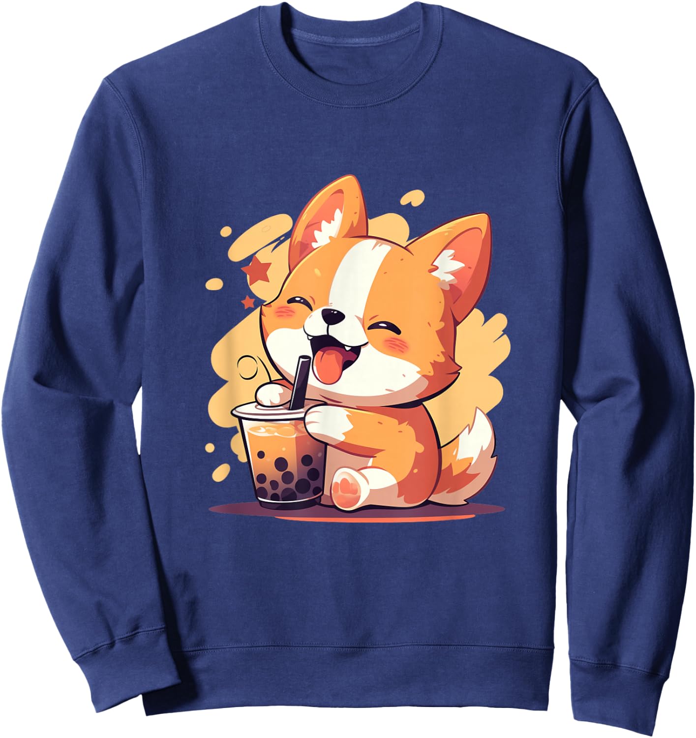Cute Kawaii Corgi Drinking Boba Tea Sweatshirt - Sweatshirt | Navy