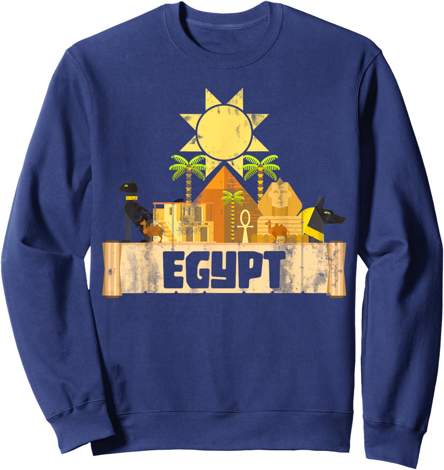 Egypt Egyptian Pyramids Gift Egypt Black Small Classic Fit Short Sleeve Graphic Sweatshirt - Sweatshirt | Navy