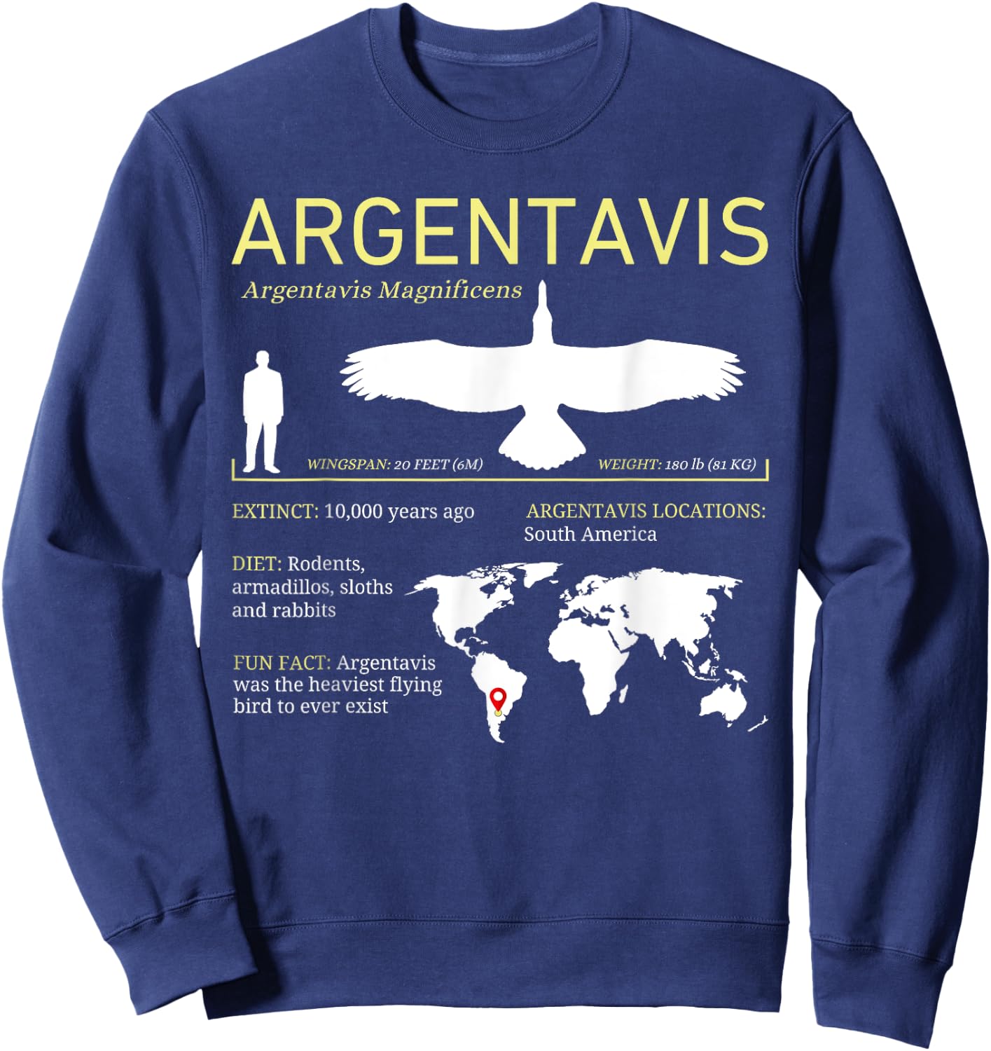 Argentavis Extinct Prehistoric Giant Flying Bird Sweatshirt - Sweatshirt | Navy
