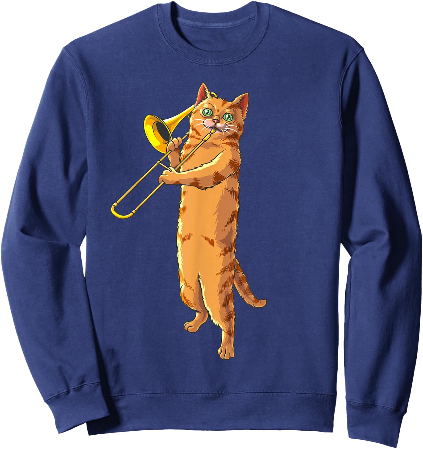 Funny Cat Playing Trombone Gift | Cool Kitten Musician Fan Sweatshirt - Sweatshirt | Navy