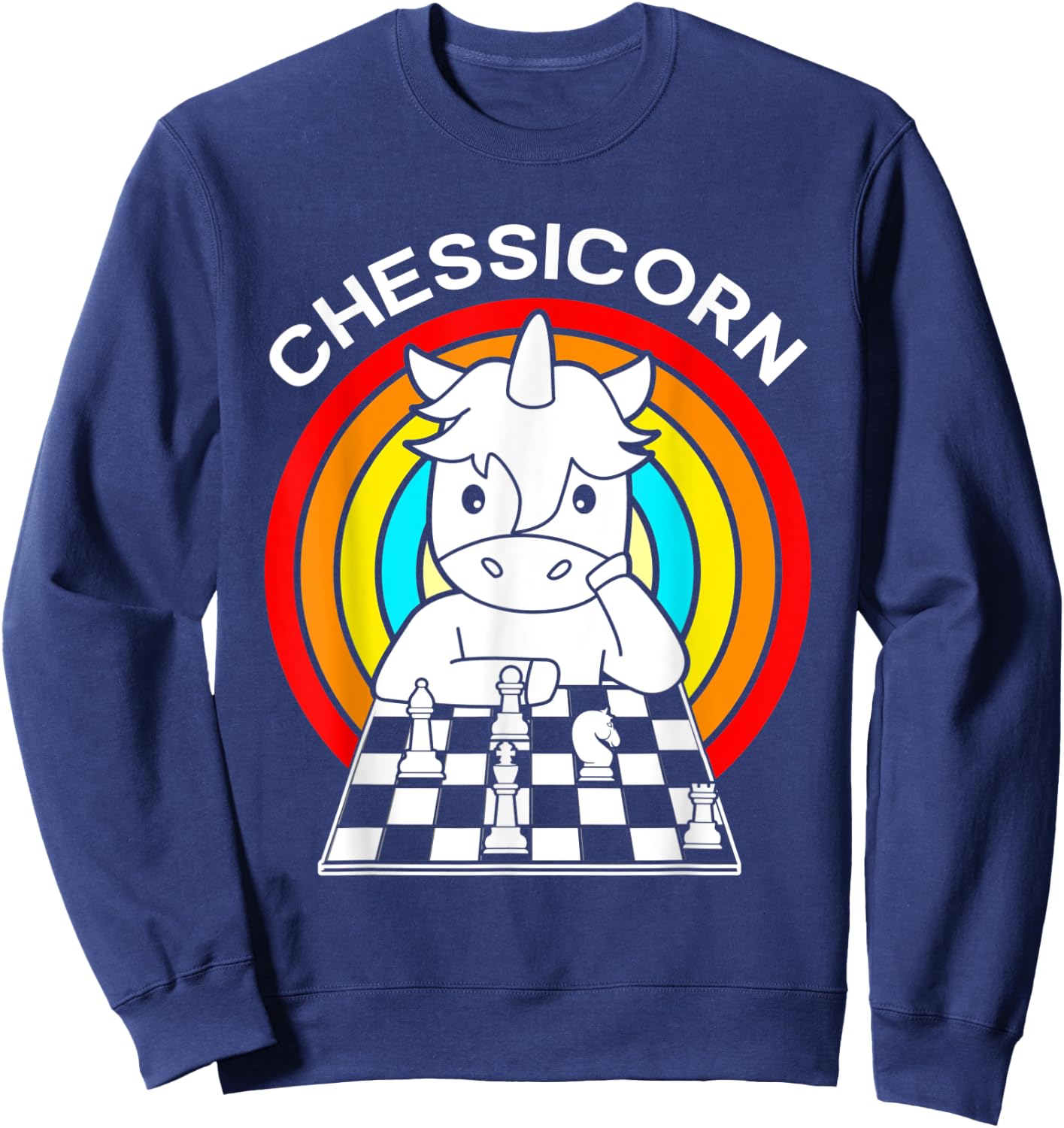 Funny Chess Players Rainbow Unicorn Chess Chessicorn Sweatshirt - Sweatshirt | Navy