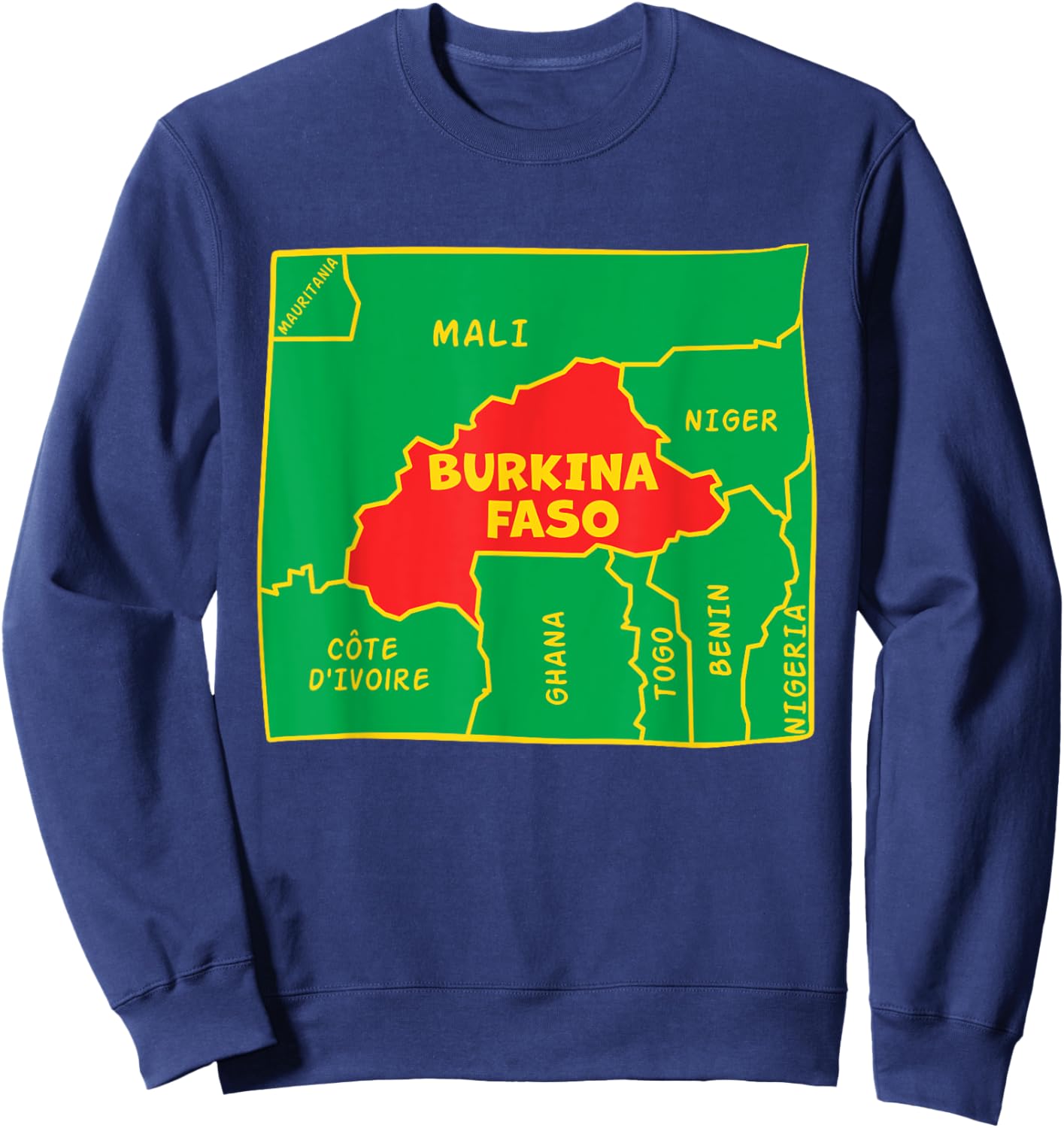 Burkina Faso Map in flag colors. Surrounding countries Sweatshirt - Sweatshirt | Navy