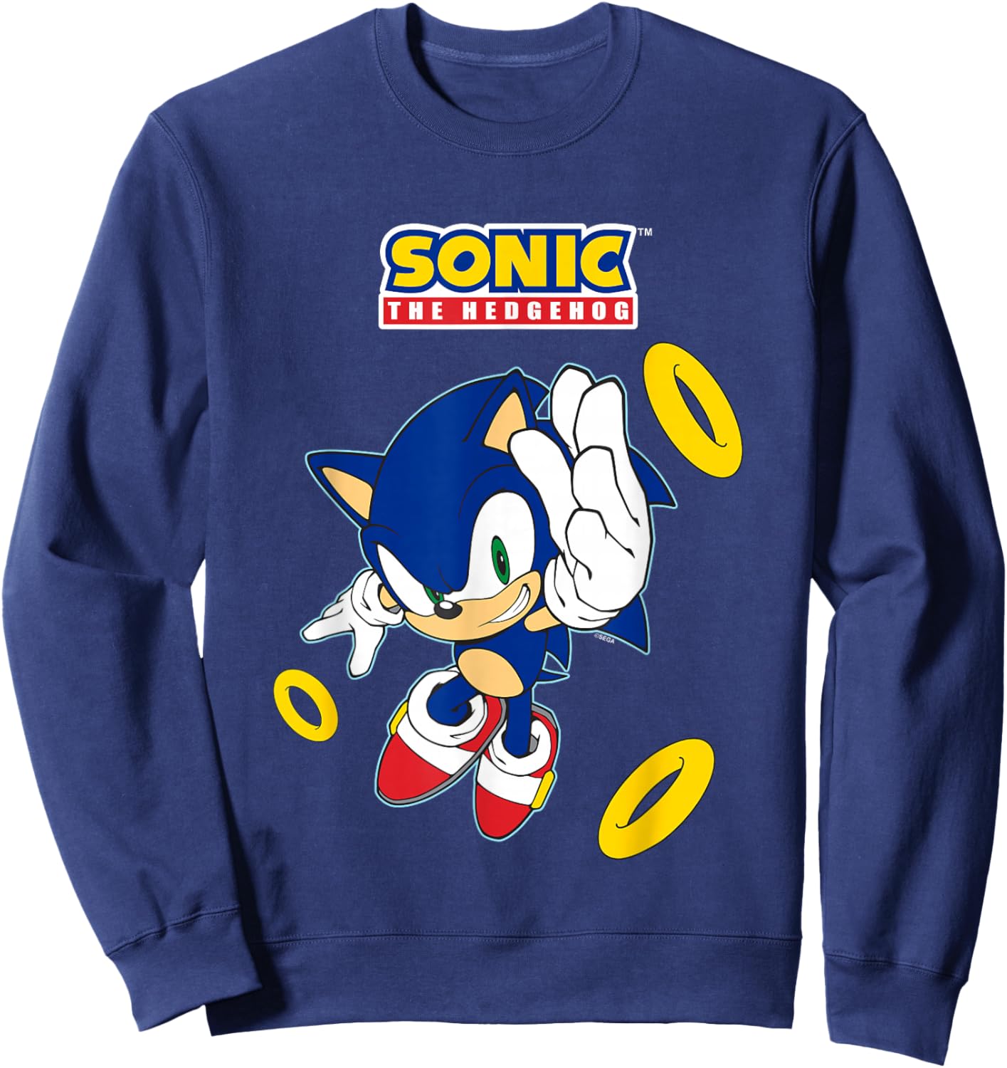 Sonic The Hedgehog In A Hurry Golden Rings Cool Shot Sweatshirt - Sweatshirt | Navy