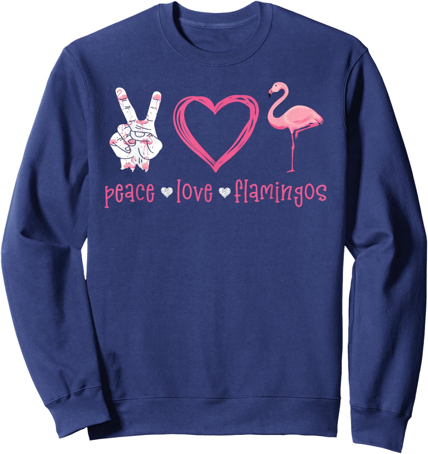 Peace Love Flamingo Hand Sign Heart Flamingo Lovers Sweatshirt - Sweatshirt | Navy