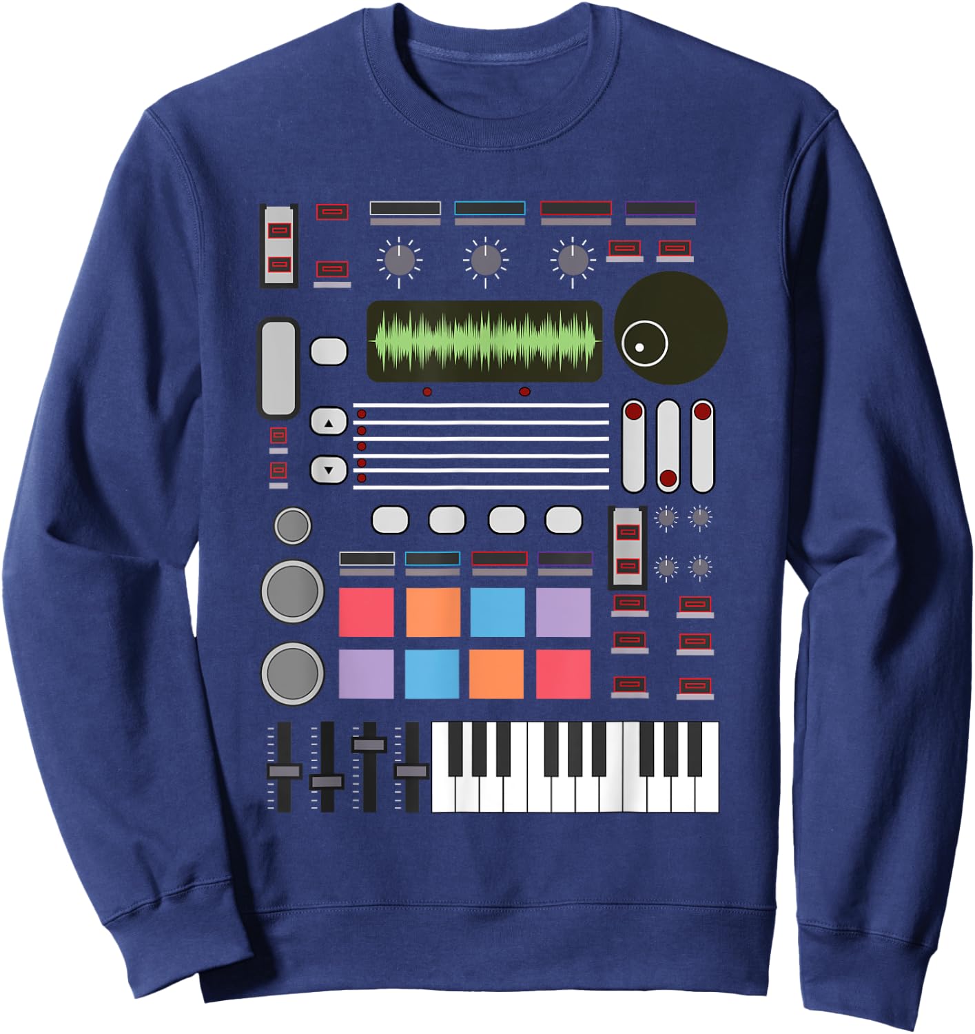 Cute Electronic Musician Lover Synthesizer Designs -Adults Kids Black Small Music Producer Artist Gift Women Beat Makers Sweatshirt - Sweatshirt | Navy