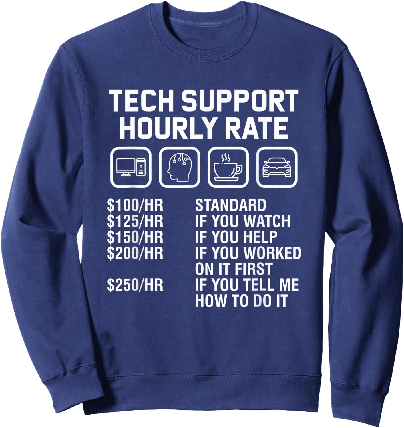 Funny Technical Support Hourly Rate Computer Techie Geek Sweatshirt - Sweatshirt | Navy