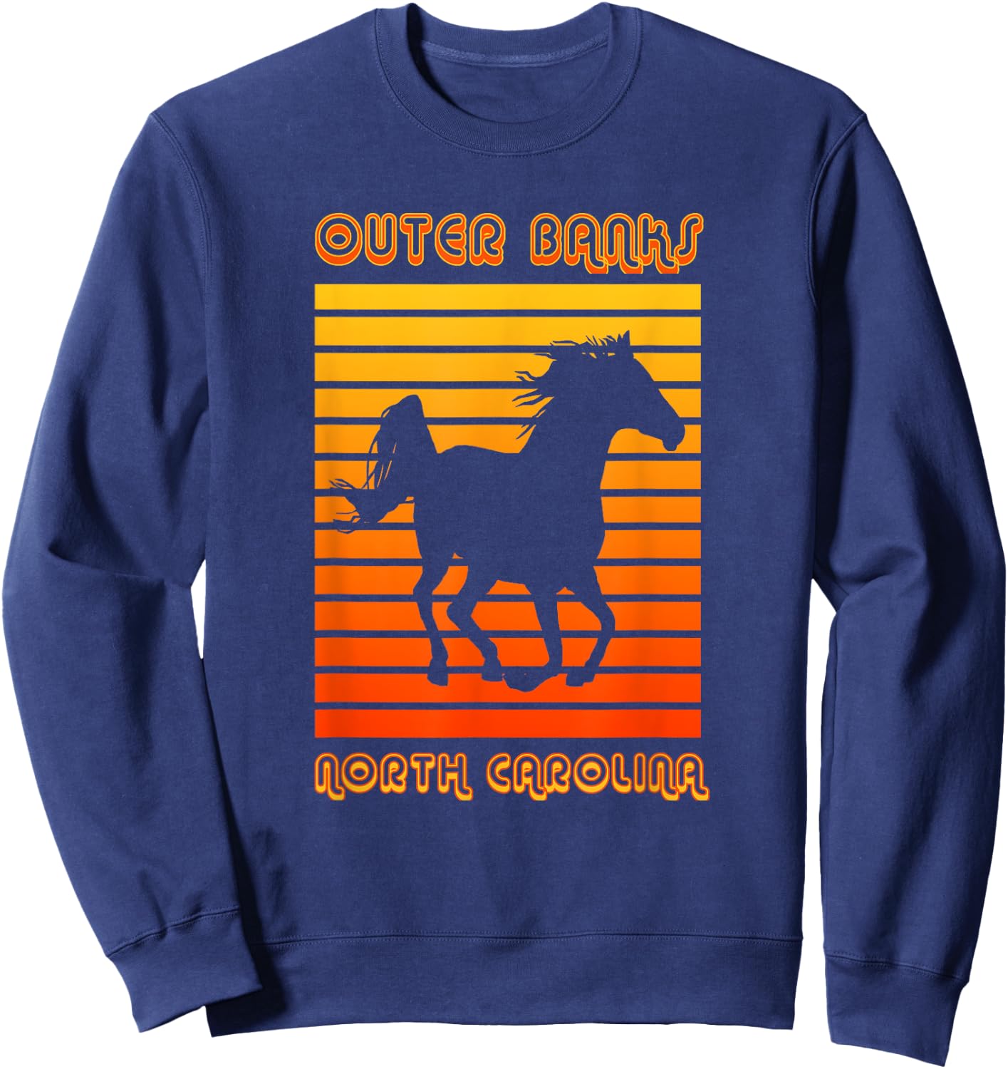 Retro OBX NC Corolla Beach Vacation Outer Banks Wild Horses Sweatshirt - Sweatshirt | Navy