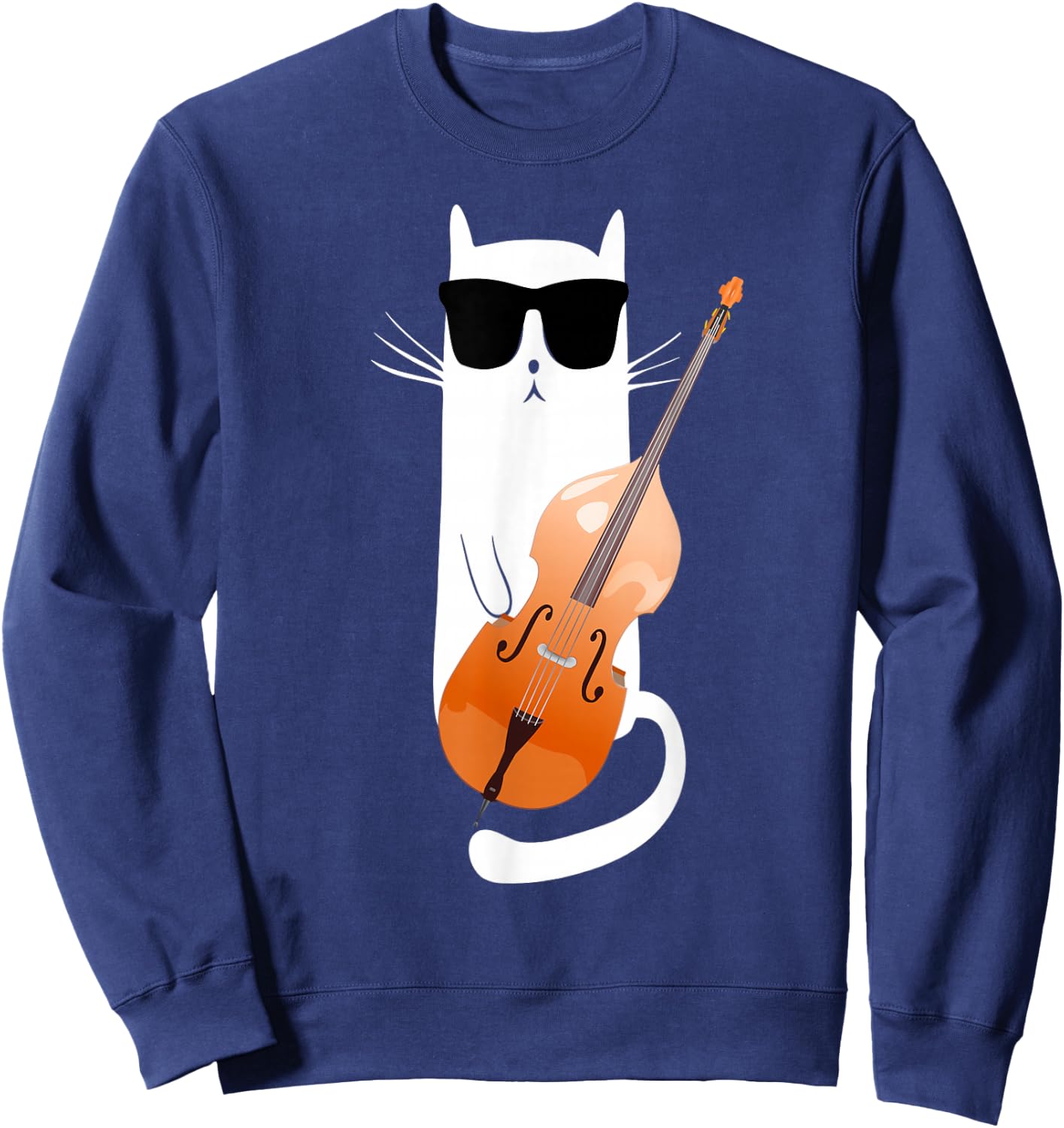 Funny Cat Wearing Sunglasses Playing Double Bass Sweatshirt - Sweatshirt | Navy