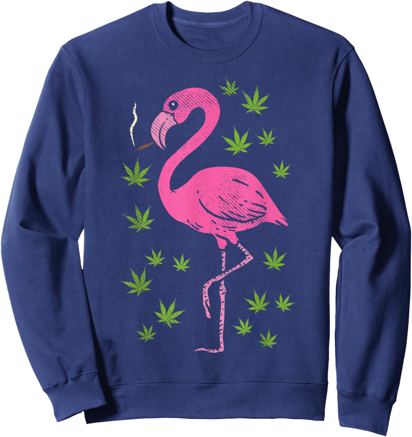 Flamingo Bird Smoking Weed Cannabis Blunt 420 Stoner Gift Sweatshirt - Sweatshirt | Navy