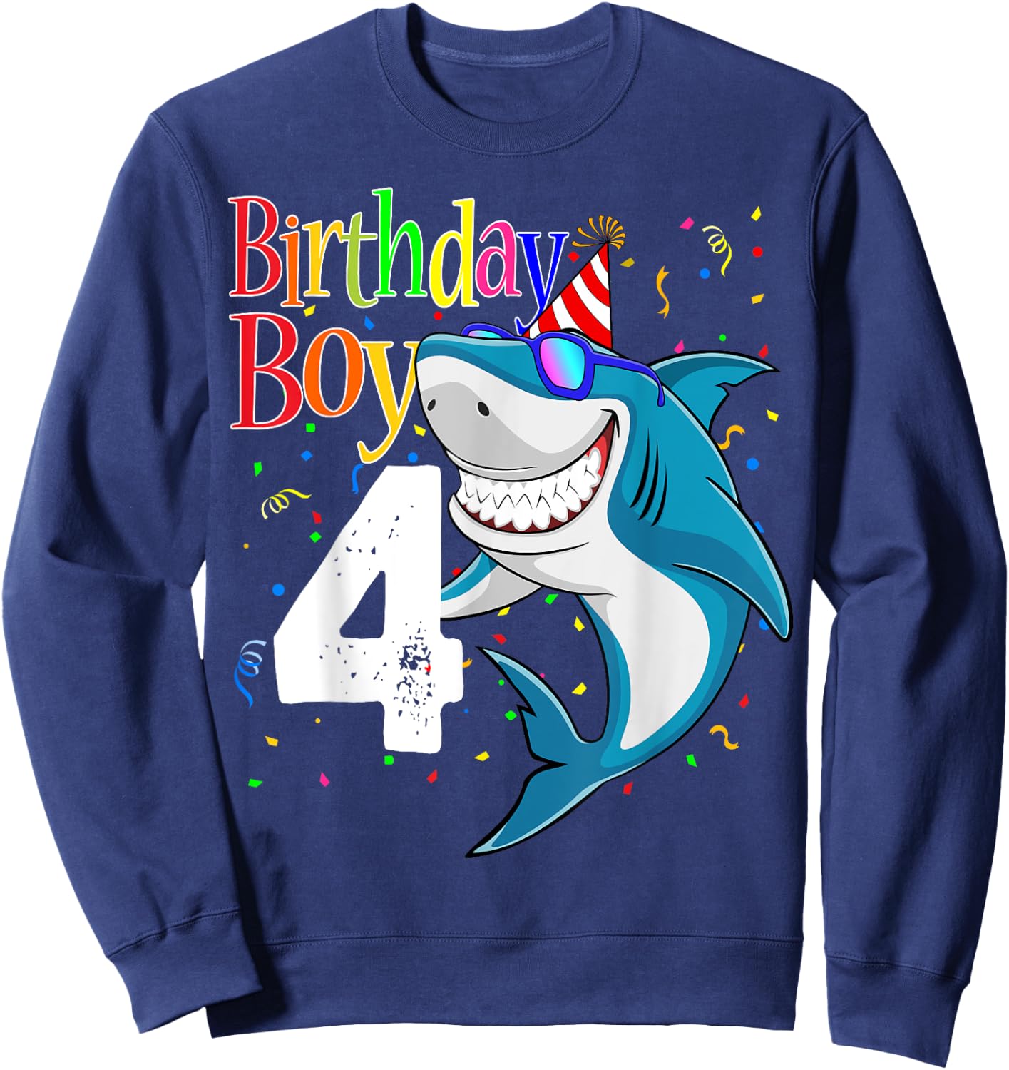 Kids 4th Birthday Boy Shark Shirts 4 Jaw-Some Four Boys Sweatshirt - Sweatshirt | Navy