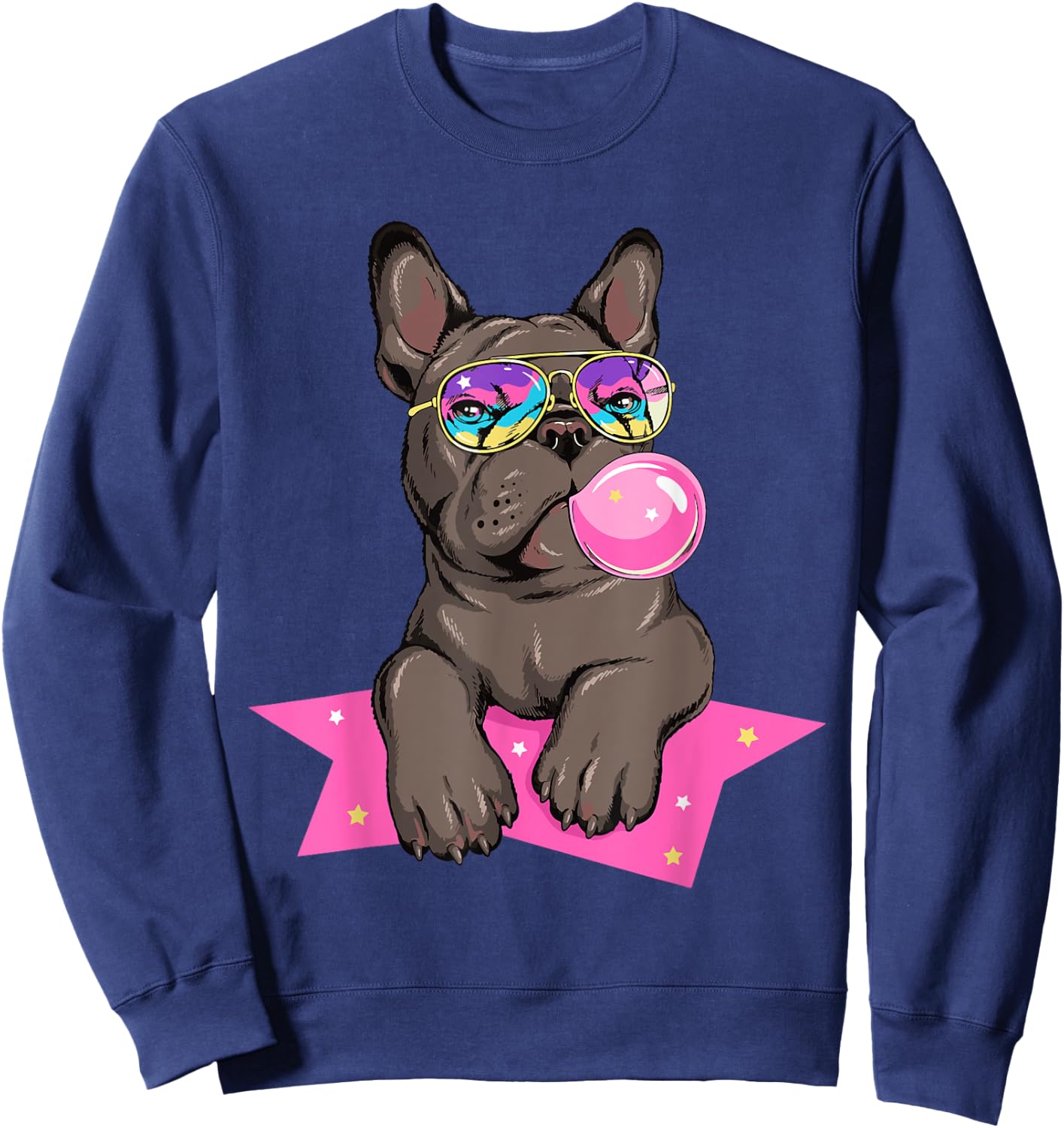 Funny French Bulldog Rockstar Bubblegum Frenchie Dog Lover Men Women Kids Sweatshirt - Sweatshirt | Navy