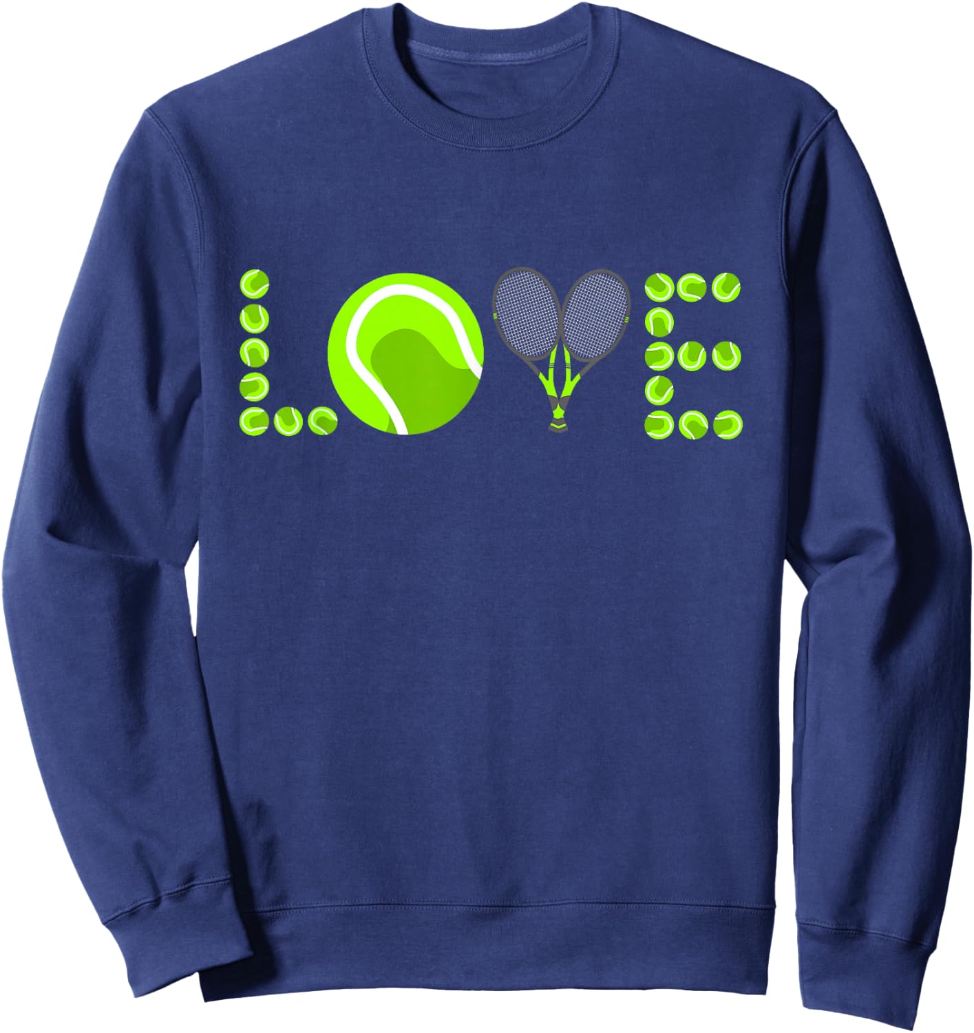 Tennis Graphic Green Player Racket Pattern Love Logo Ball Sweatshirt - Sweatshirt | Navy