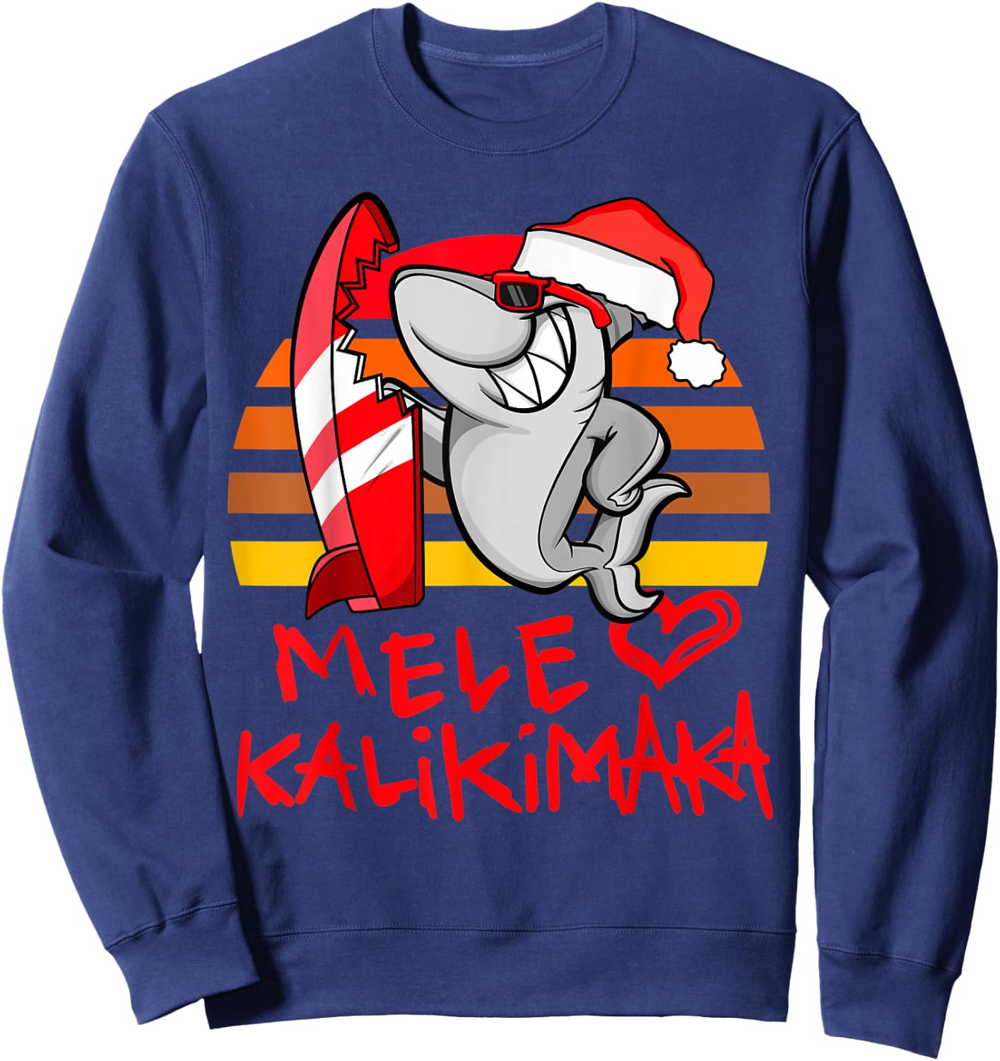 Mele Kalikimaka Christmas Shark Retro Sunset Sweatshirt - Sweatshirt | Navy