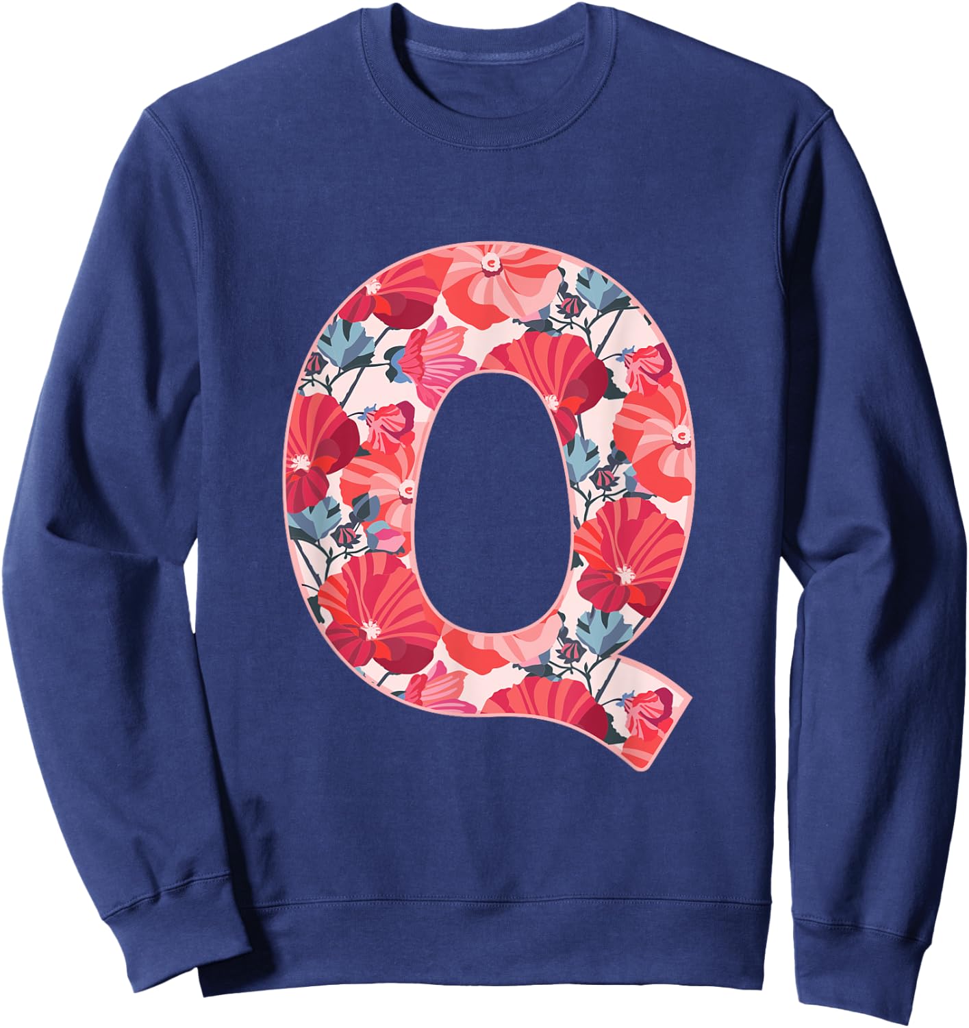 Letter Q Alphabet First Name Consonant Flower Garden Gift Sweatshirt - Sweatshirt | Navy
