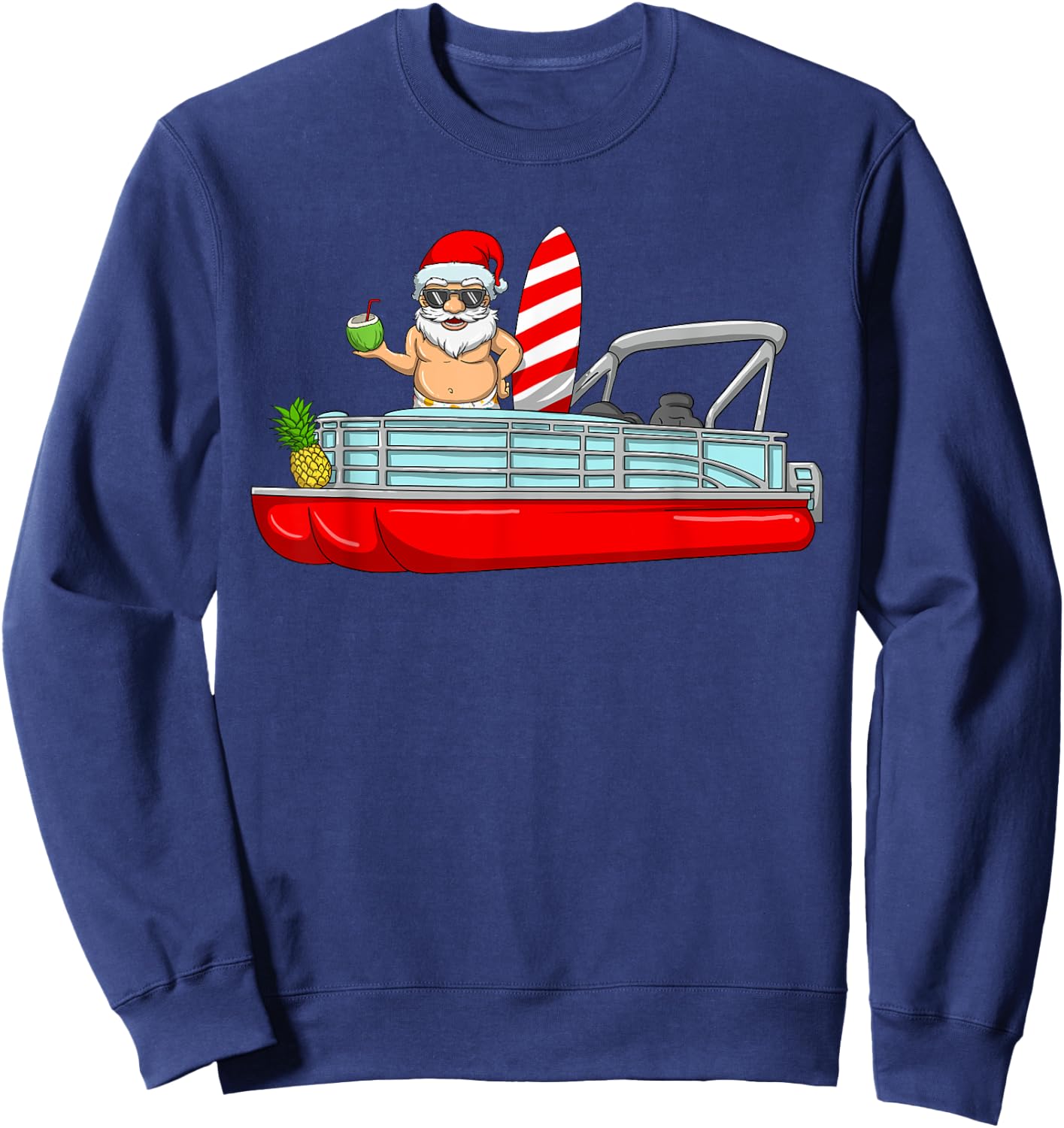 Christmas In July Santa Pontoon Boat Christmas In July Sweatshirt - Sweatshirt | Navy