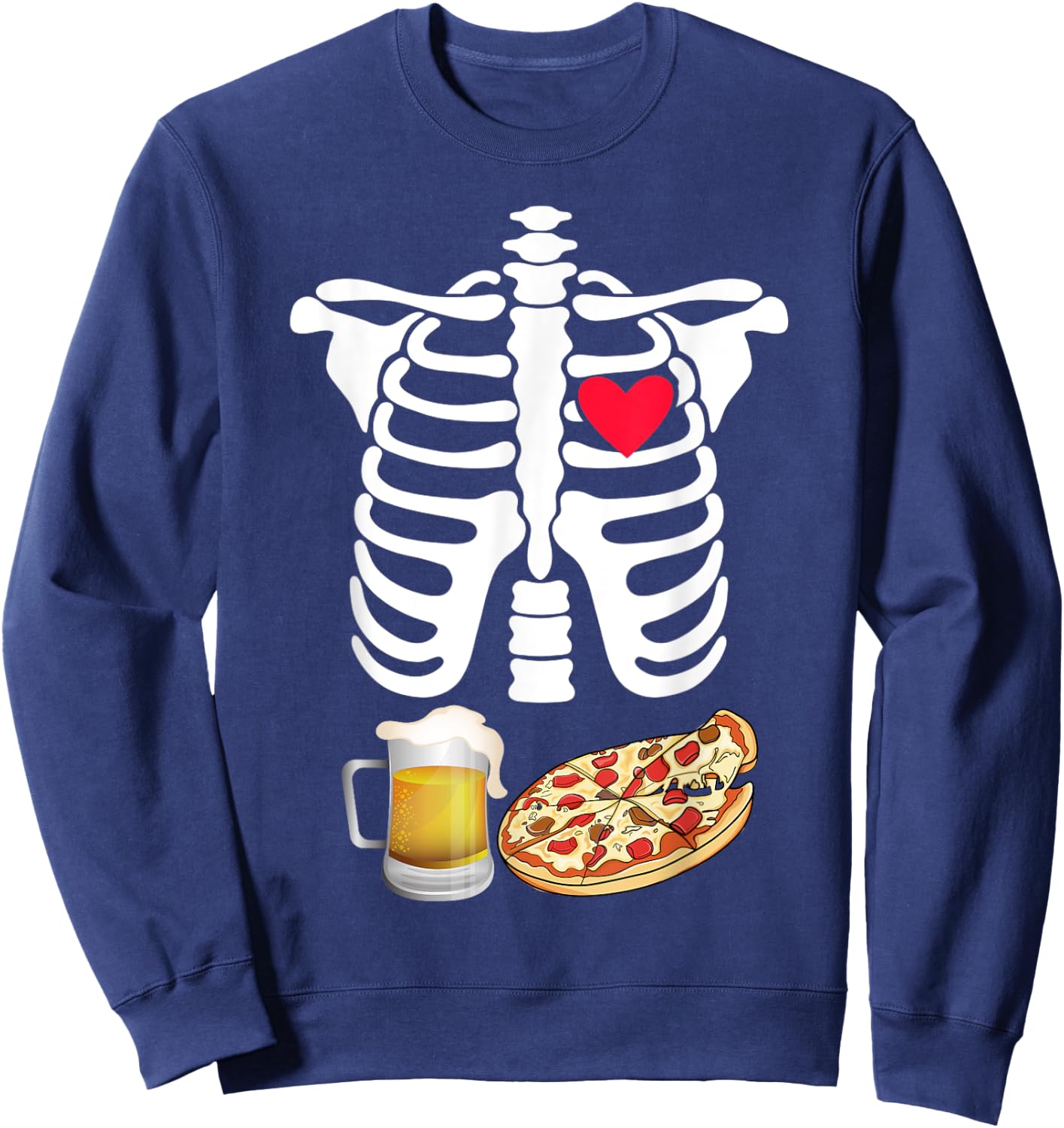 Skeleton Pregnancy Beer Pizza X-Ray Halloween Costume Sweatshirt - Sweatshirt | Navy