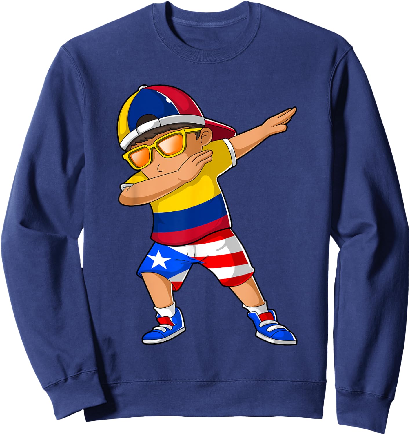 Half Colombian Half Puerto Rican Boy Colombia Flag Sweatshirt - Sweatshirt | Navy