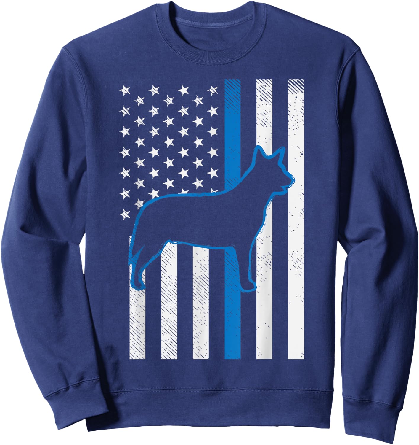Thin Blue Line US Flag Heeler Police Cattle Dog Patriot Gift Men Women Kids Sweatshirt - Sweatshirt | Navy