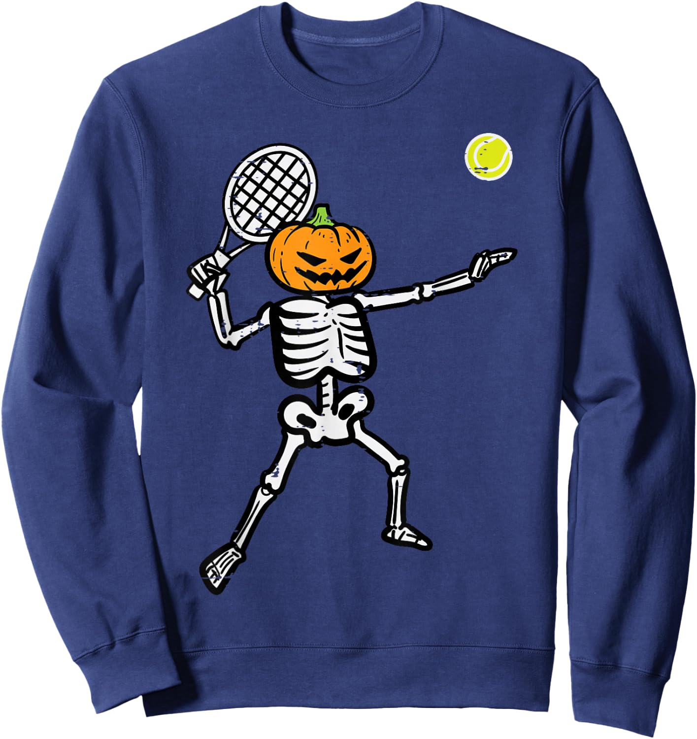 Halloween Pumpkin Skeleton Tennis Costume Men Women Boys Kid Sweatshirt - Sweatshirt | Navy