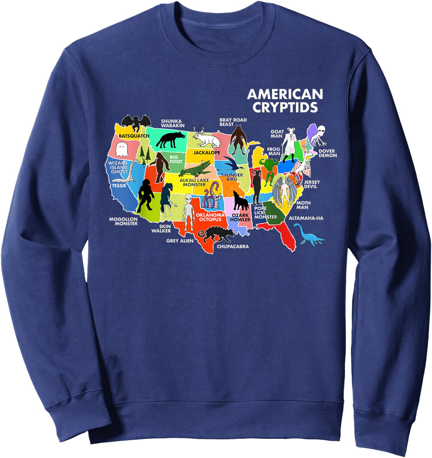 Cryptids Map of the USA Sweatshirt - Sweatshirt | Navy