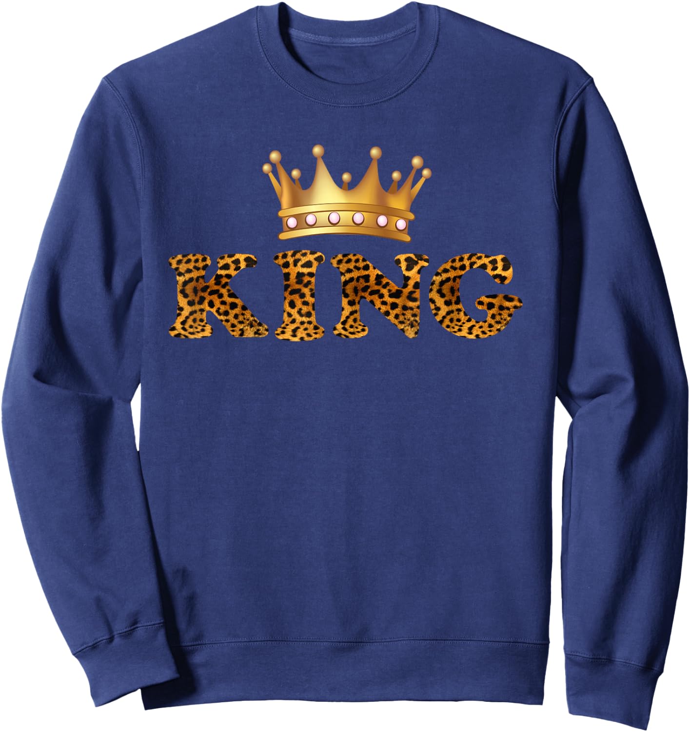 Cheetah Print King Queen Pajamas Couples Matching Tops Men Sweatshirt - Sweatshirt | Navy
