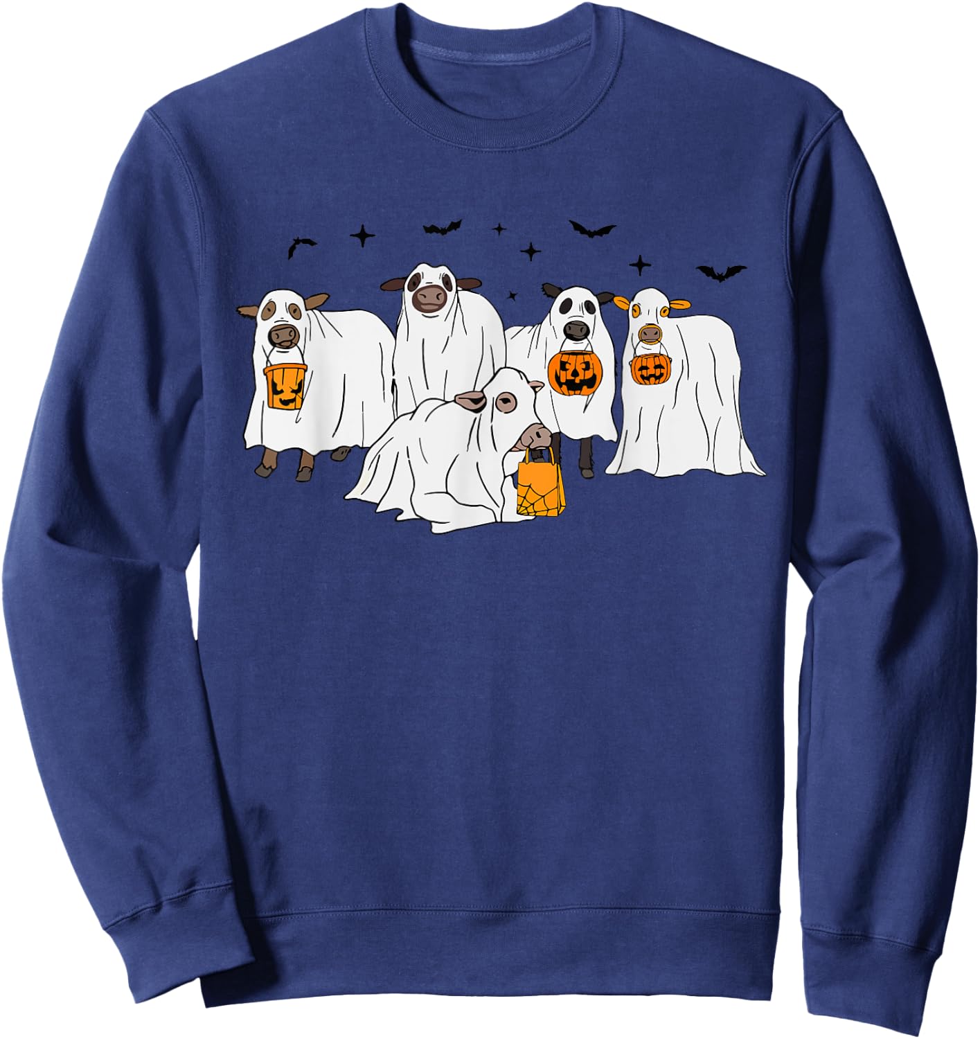 Funny Cow Ghost Halloween Farmer Trick Or Treat Cow Lover Sweatshirt - Sweatshirt | Navy