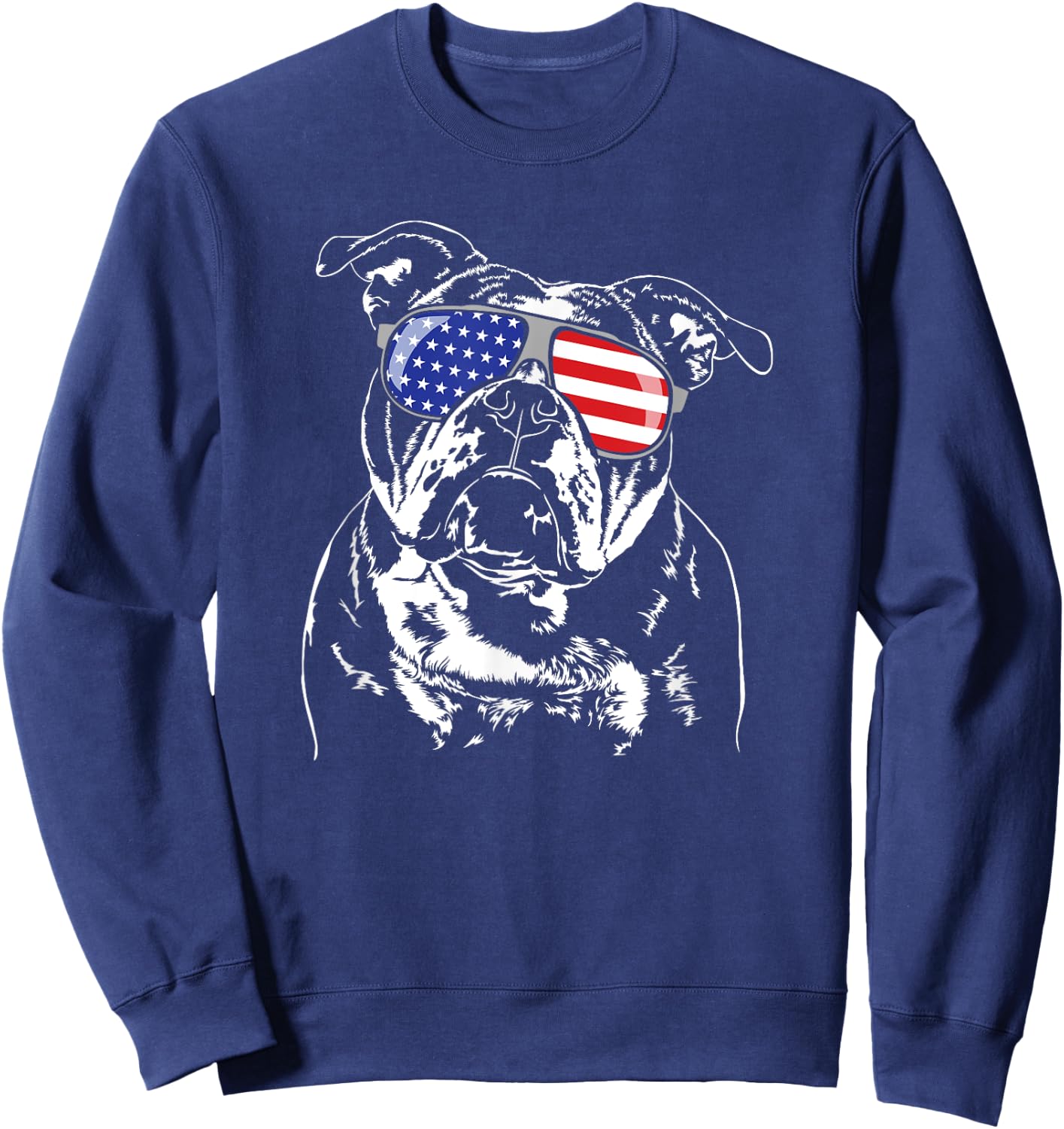 Funny Proud Old English Bulldog American Flag sunglasses Sweatshirt - Sweatshirt | Navy