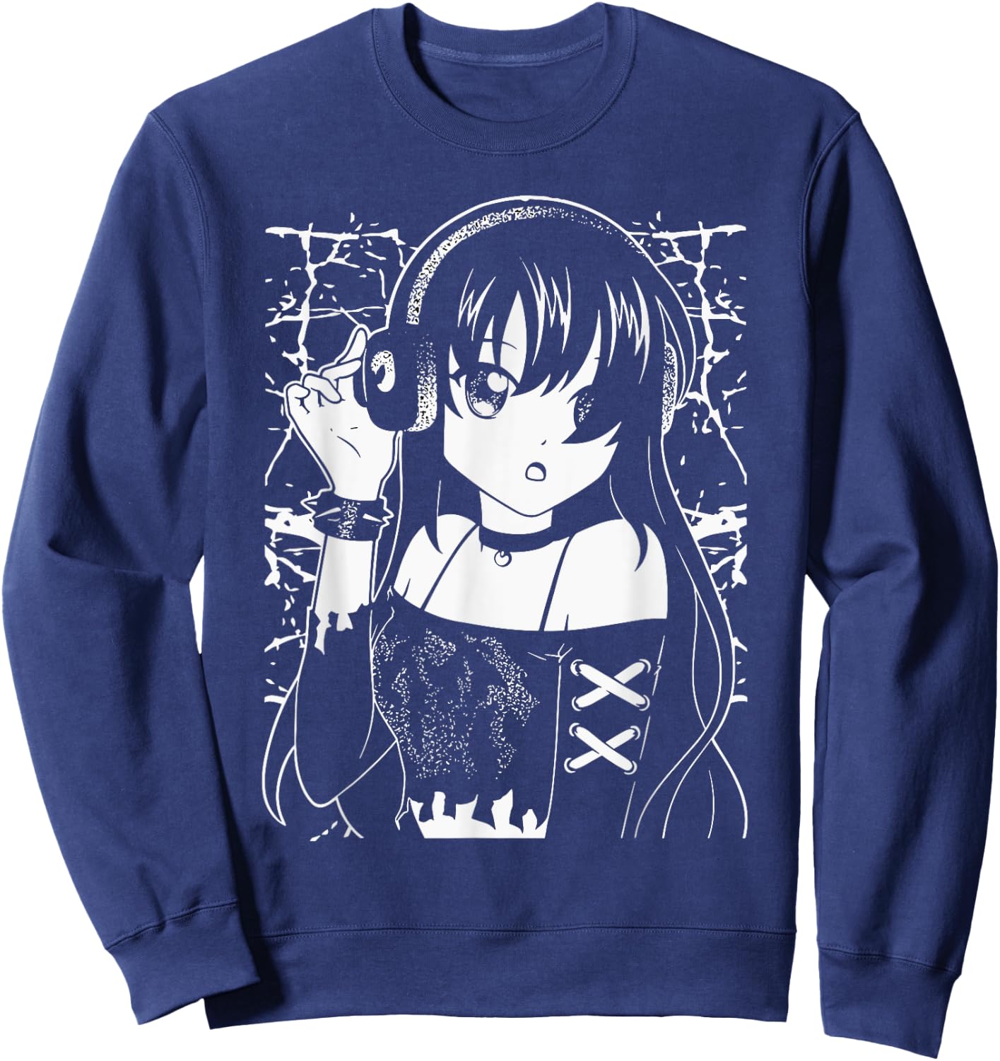 Anime Music Enthusiast Anime Girl with Headphones Gothic Sweatshirt - Sweatshirt | Navy