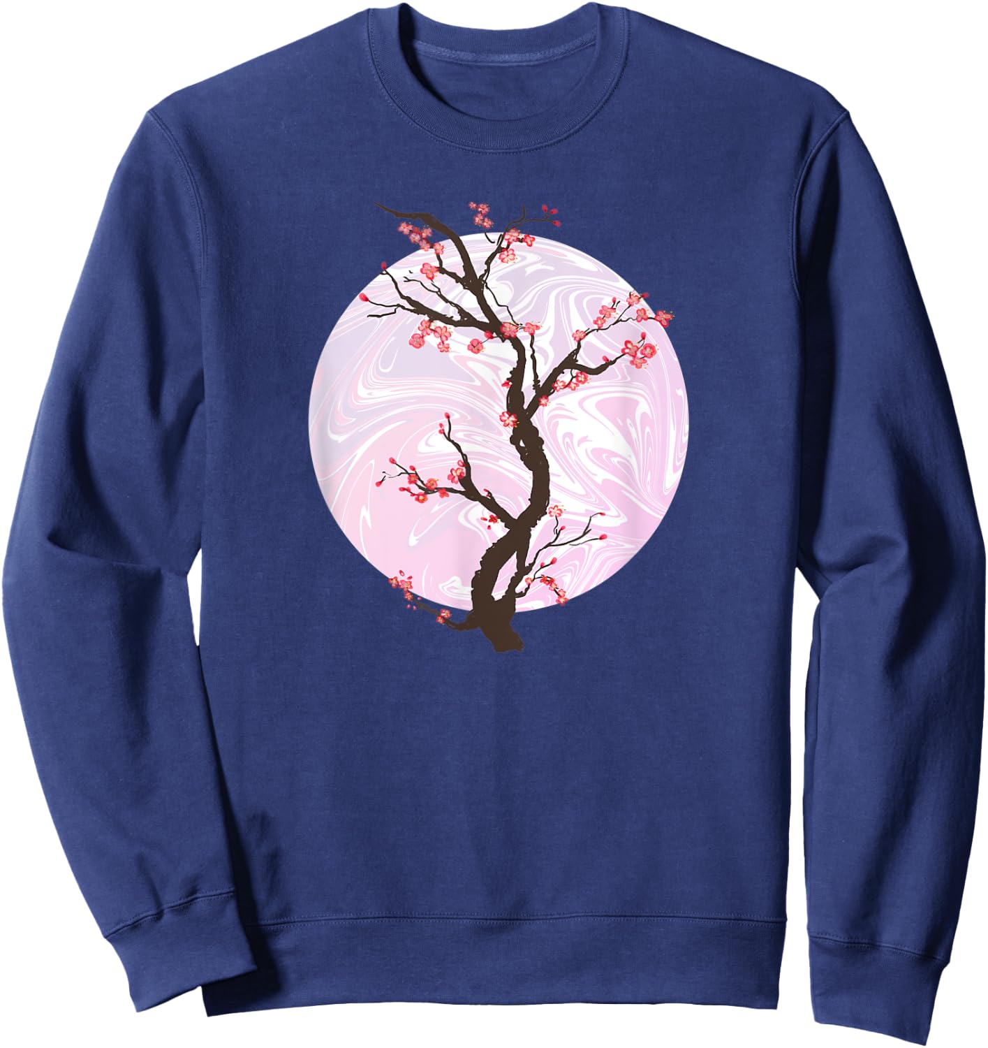 Sakura Japanese Cherry Blossom Tree And Pink Moon Sweatshirt - Sweatshirt | Navy