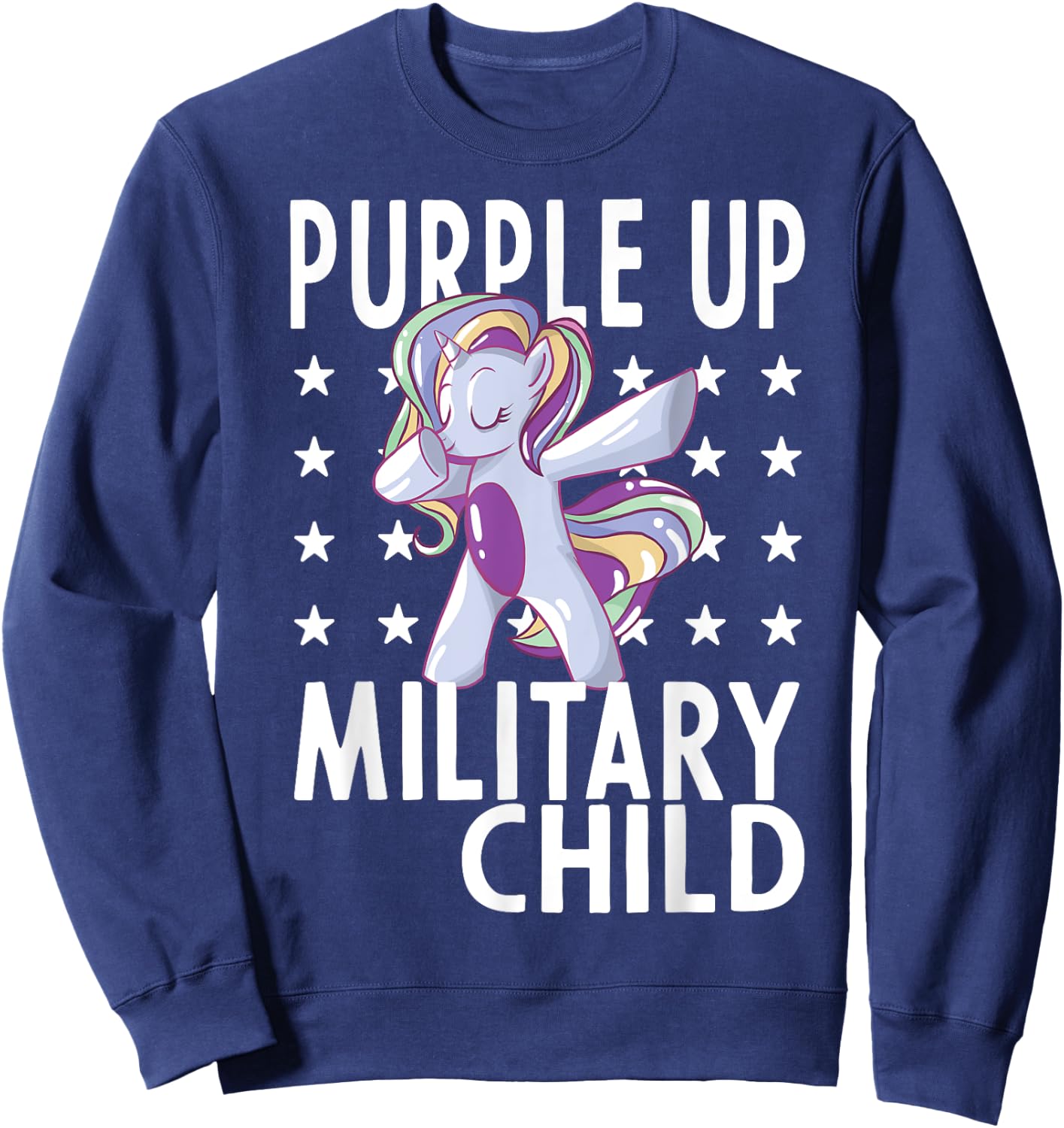 Awareness Month Purple Up Military Child 2023 Unicorn Kids Sweatshirt - Sweatshirt | Navy