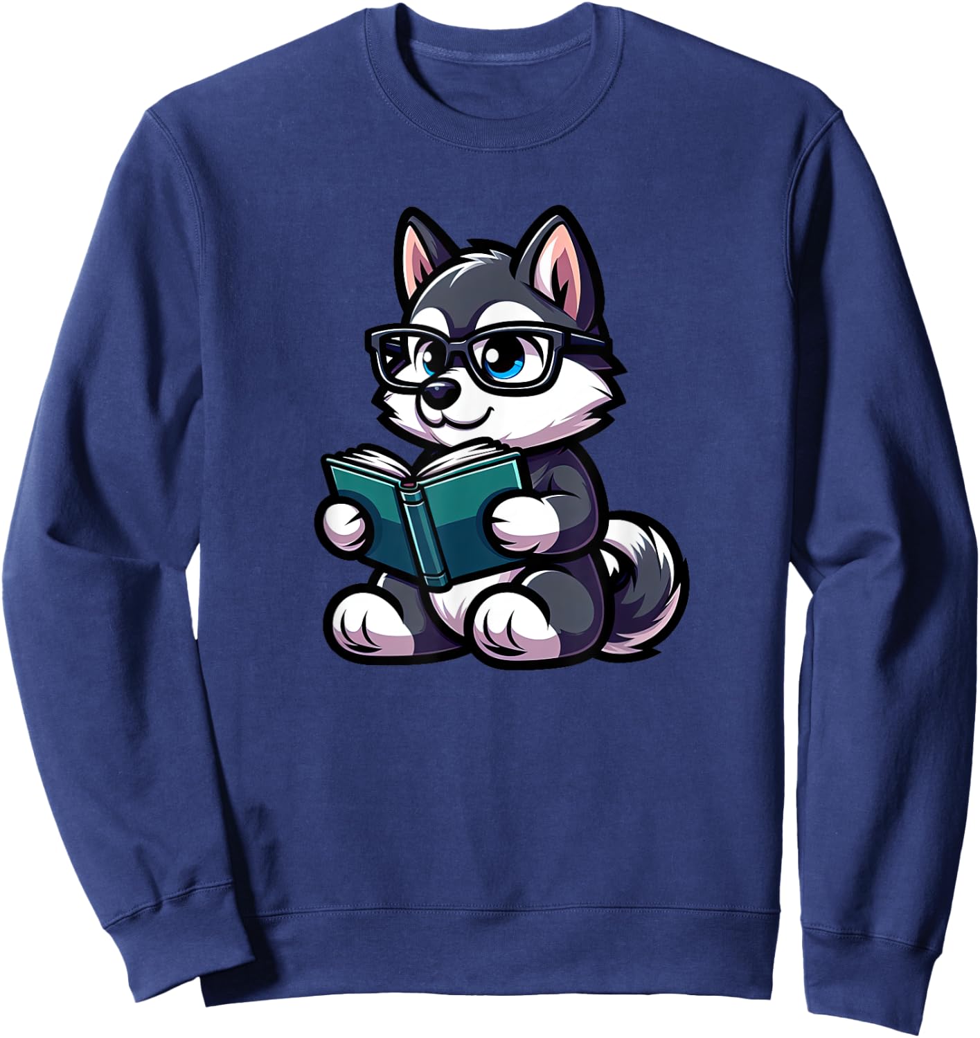 Husky Reading Funny Dog Book Lover Sweatshirt - Sweatshirt | Navy