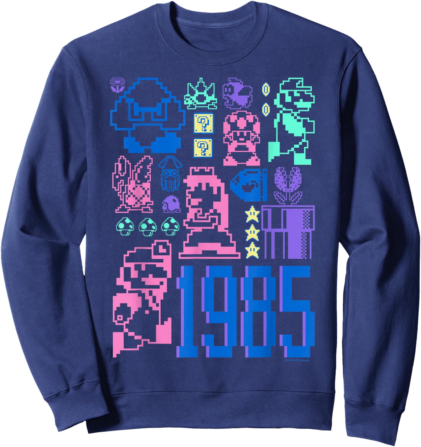 Super Mario Bros 35th Anniversary 1985 Nintendo Pixel Art Sweatshirt - Sweatshirt | Navy