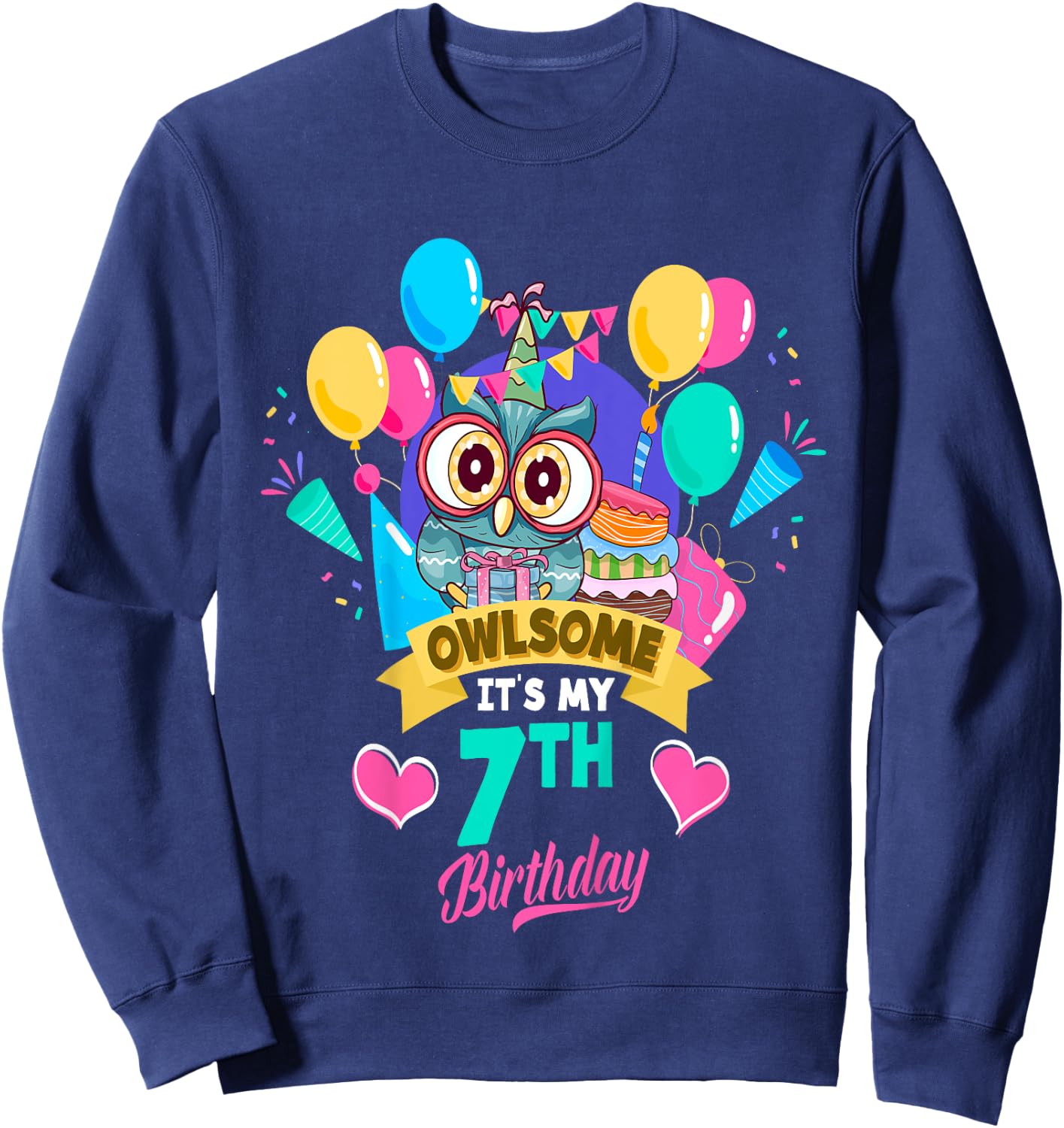 Seven Year Old Birthday Owlsome It's My 7th Birthday Owl Sweatshirt - Sweatshirt | Navy