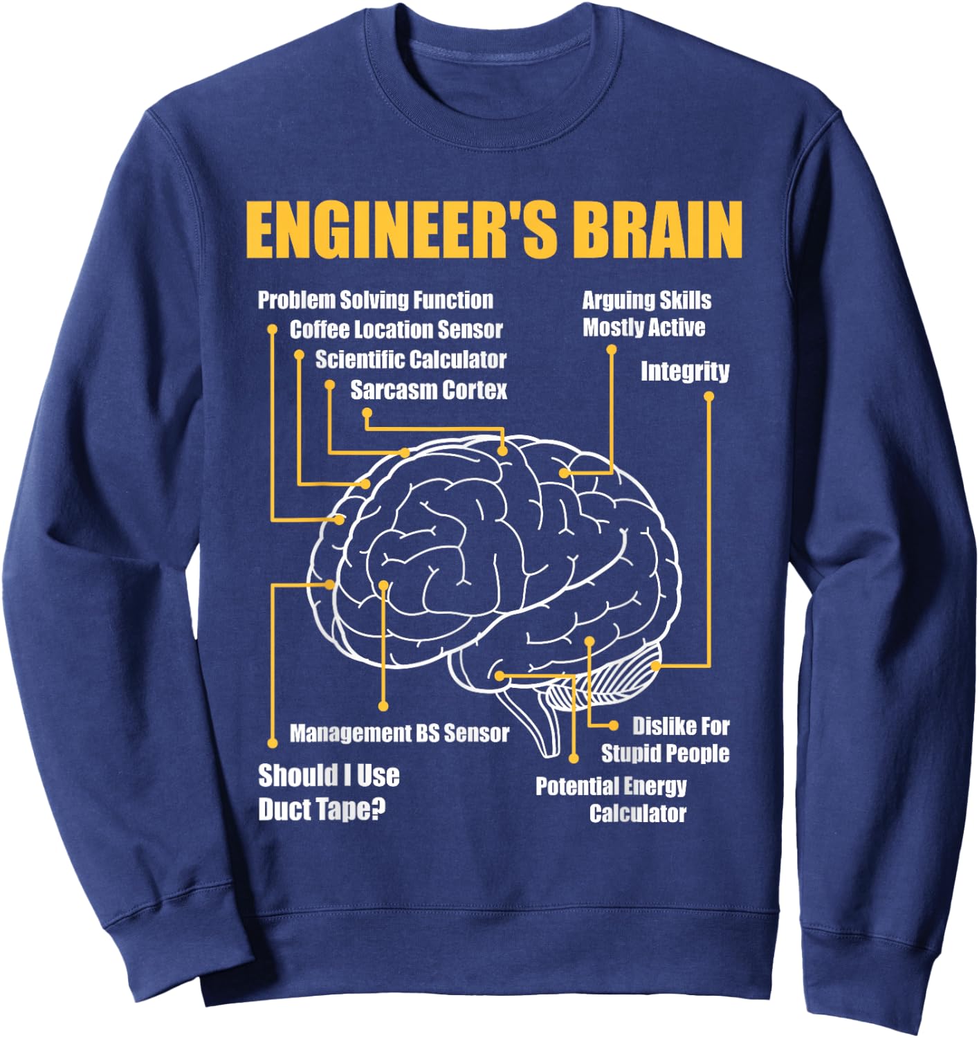 Engineer's Brain - Funny Sarcastic Engineering Gift Short Sleeve Sweatshirt - Sweatshirt | Navy