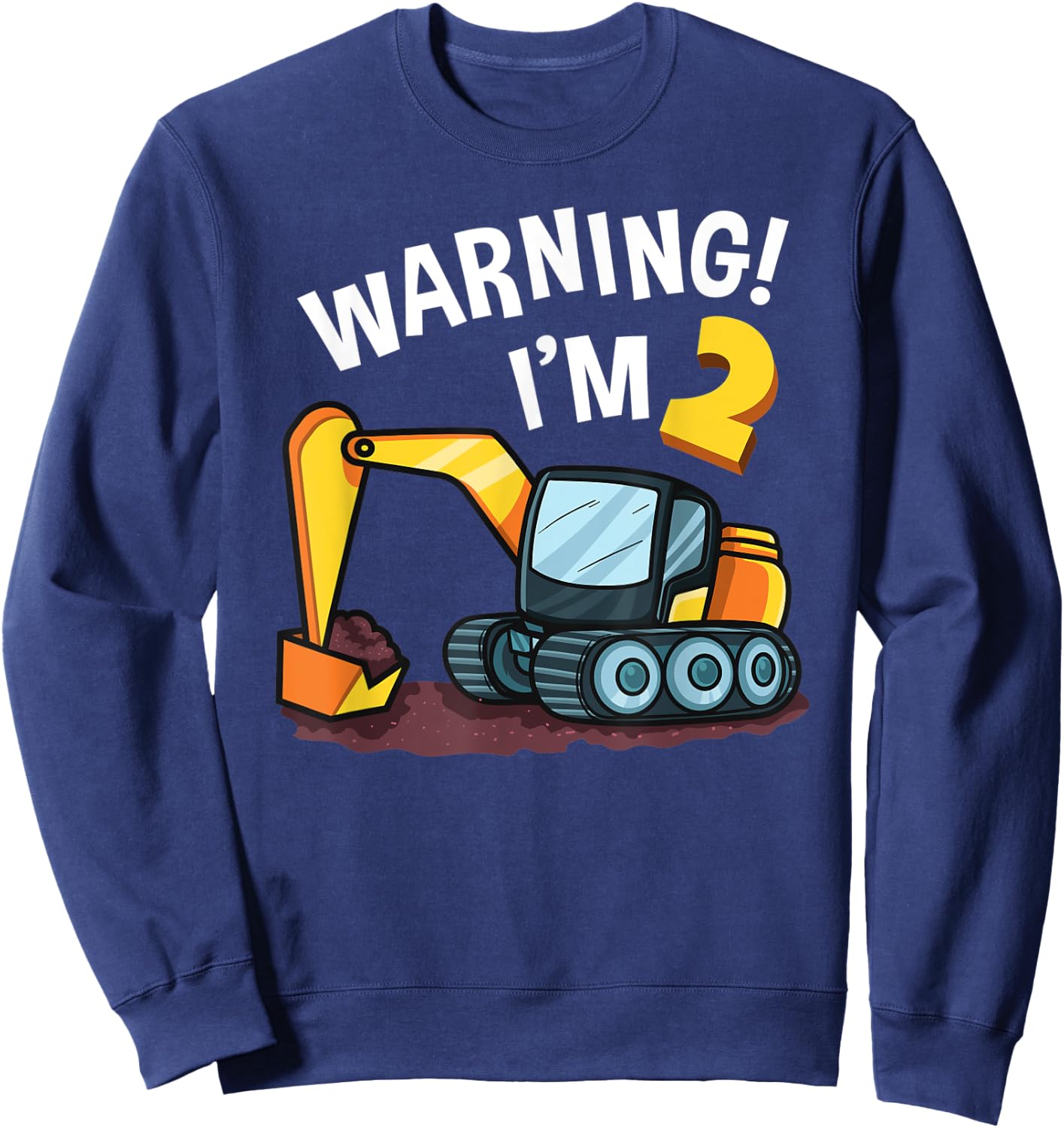Warning I'm 2 Funny Excavator 2nd Birthday Boy Gift Kids Sweatshirt - Sweatshirt | Navy