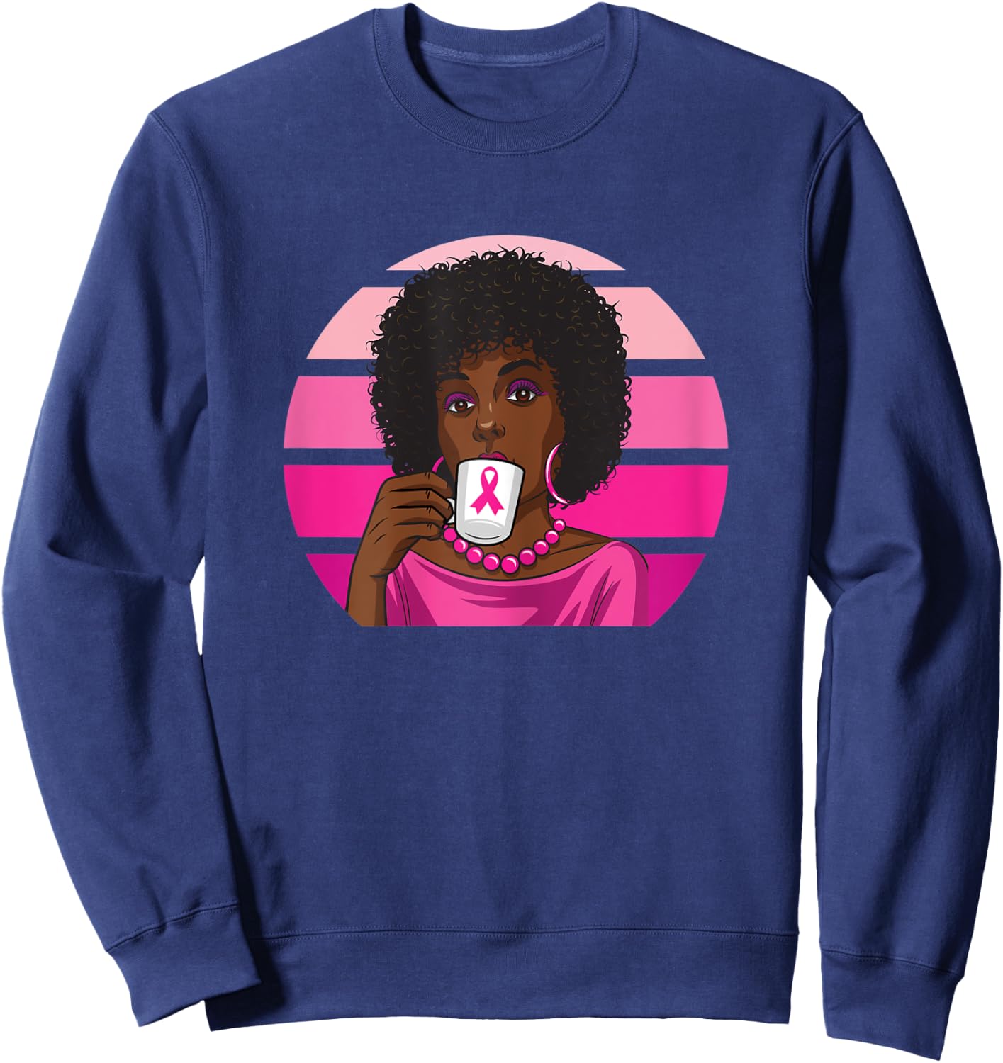 Black Women Breast Cancer Melanin African American Afro Sweatshirt - Sweatshirt | Navy