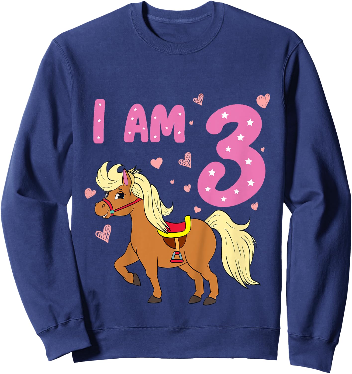 Pony Girl 3rd Birthday Horse 3 Years Old Girls Pony Birthday Sweatshirt - Sweatshirt | Navy