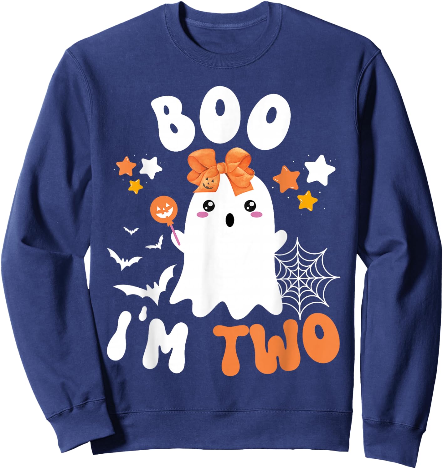 Boo I'm Two 2nd Birthday Girl-Cute Halloween Ghost Birthday Sweatshirt - Sweatshirt | Navy