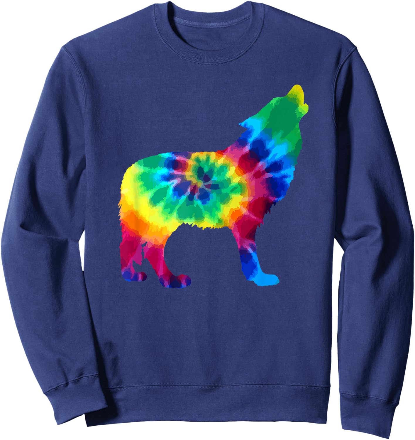 Wolf Tie Dye Vintage Hippie Dog Sweatshirt - Sweatshirt | Navy