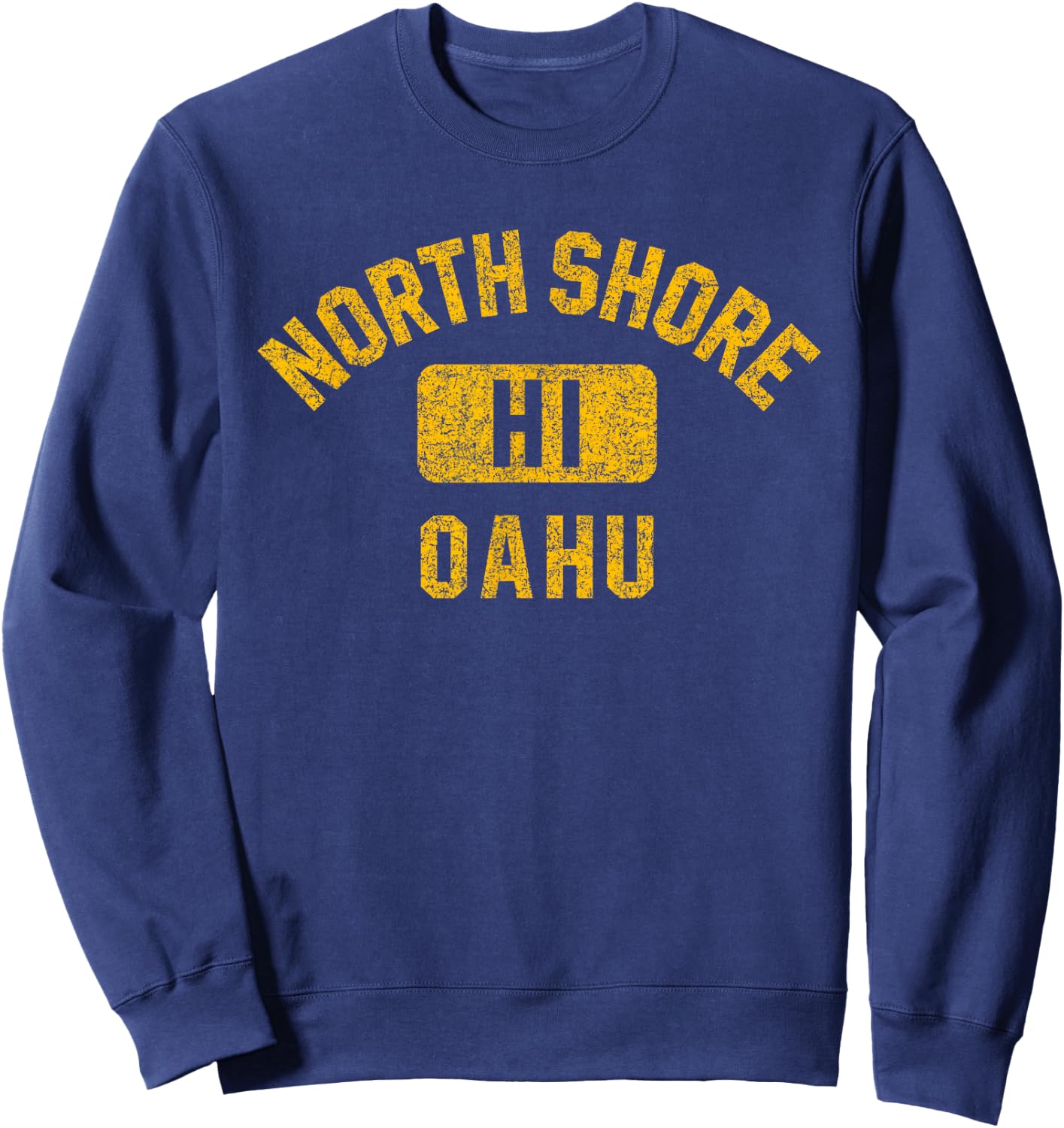 North Shore Oahu Gym Style Distressed Amber Print Sweatshirt - Sweatshirt | Navy